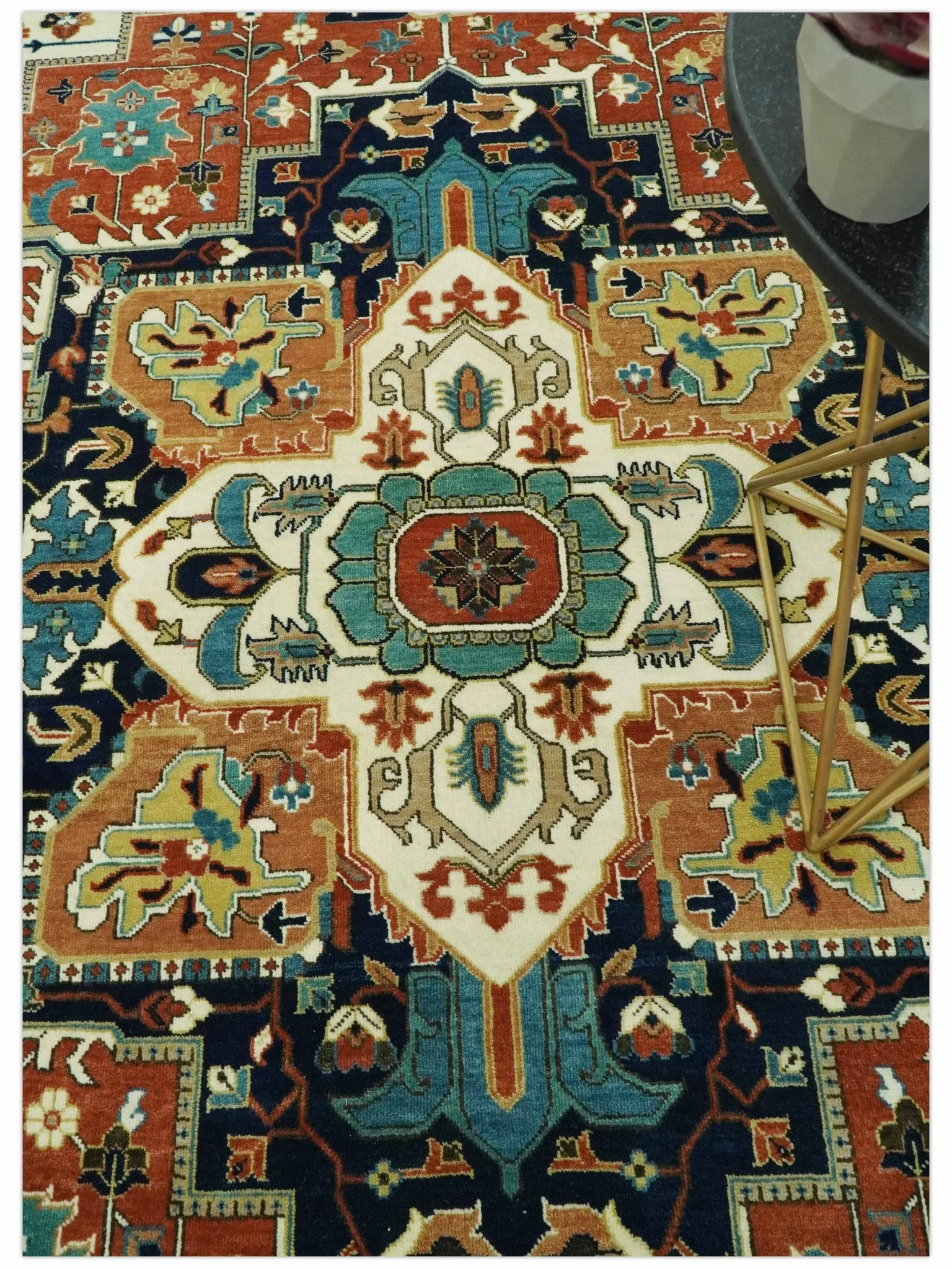 9x12 Rust and Ivory Fine Hand Knotted Traditional Heriz wool area rug - Image 2