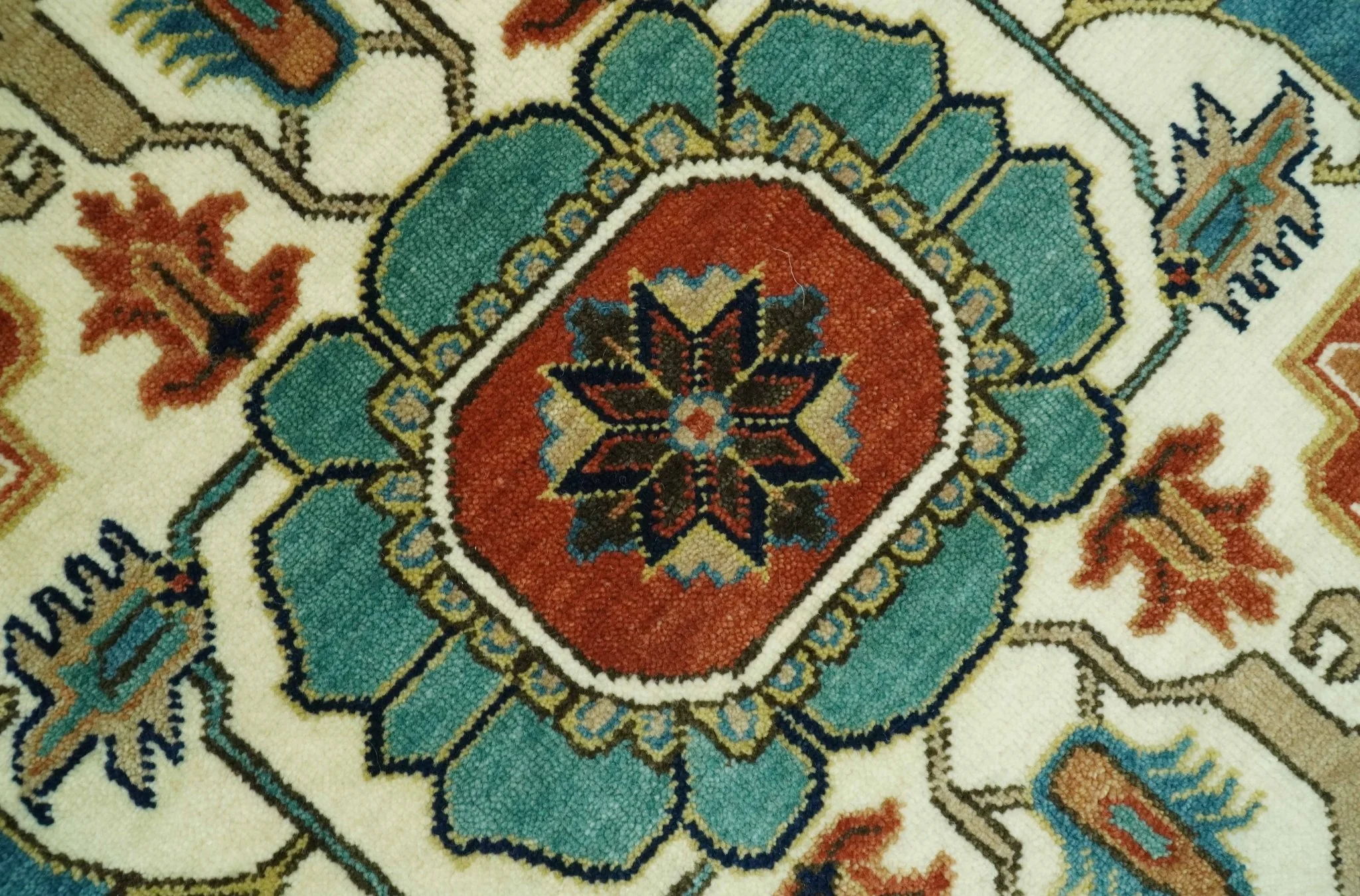 9x12 Rust and Ivory Fine Hand Knotted Traditional Heriz wool area rug - Image 3