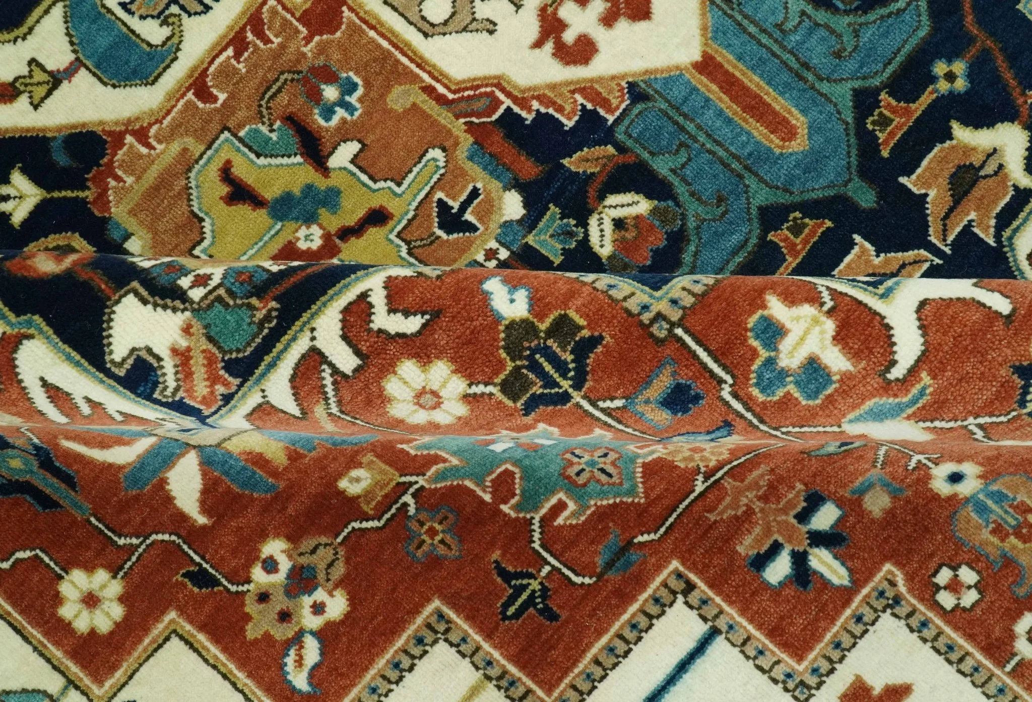 9x12 Rust and Ivory Fine Hand Knotted Traditional Heriz wool area rug - Image 7