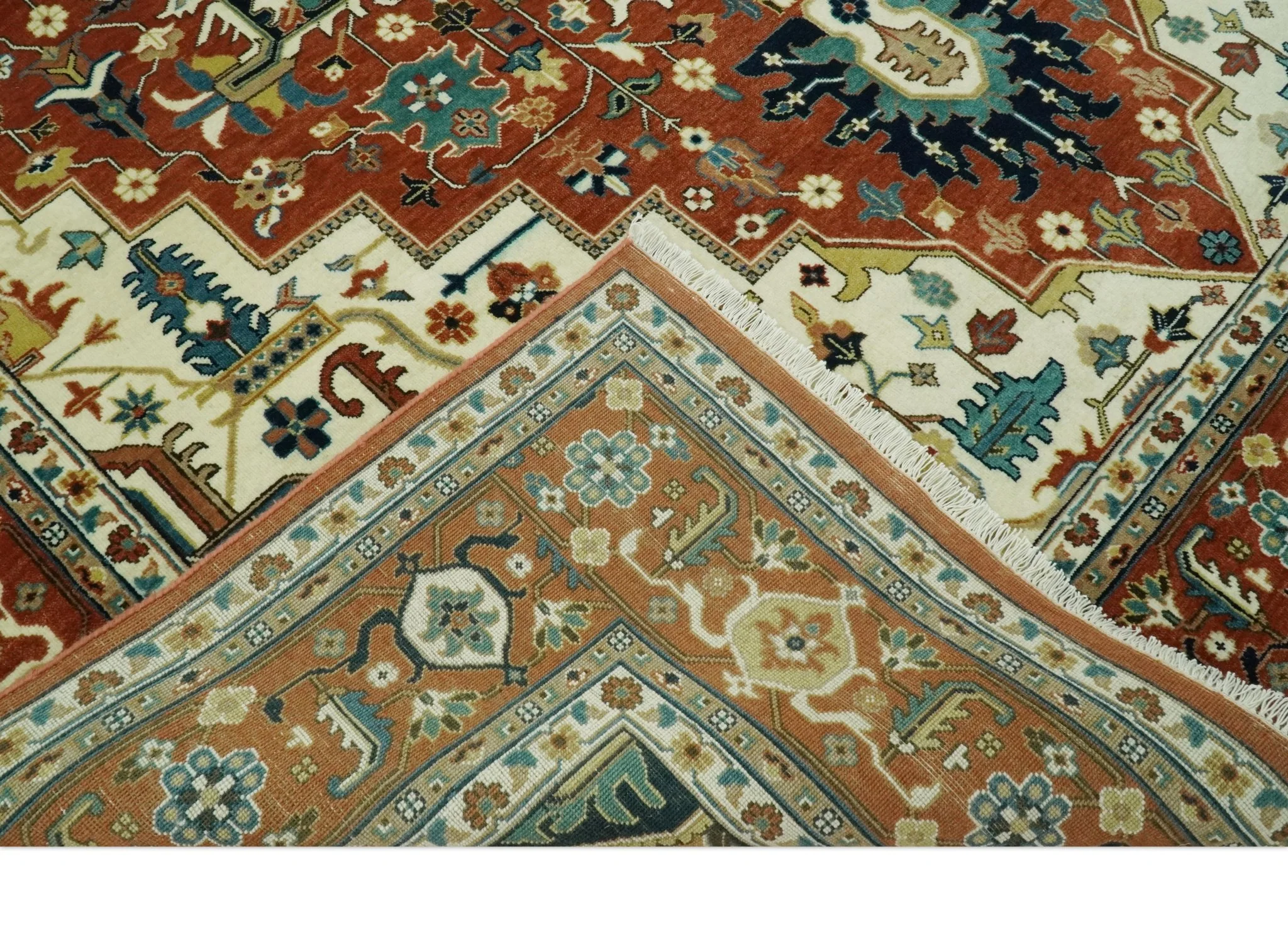 9x12 Rust and Ivory Fine Hand Knotted Traditional Heriz wool area rug - Image 8