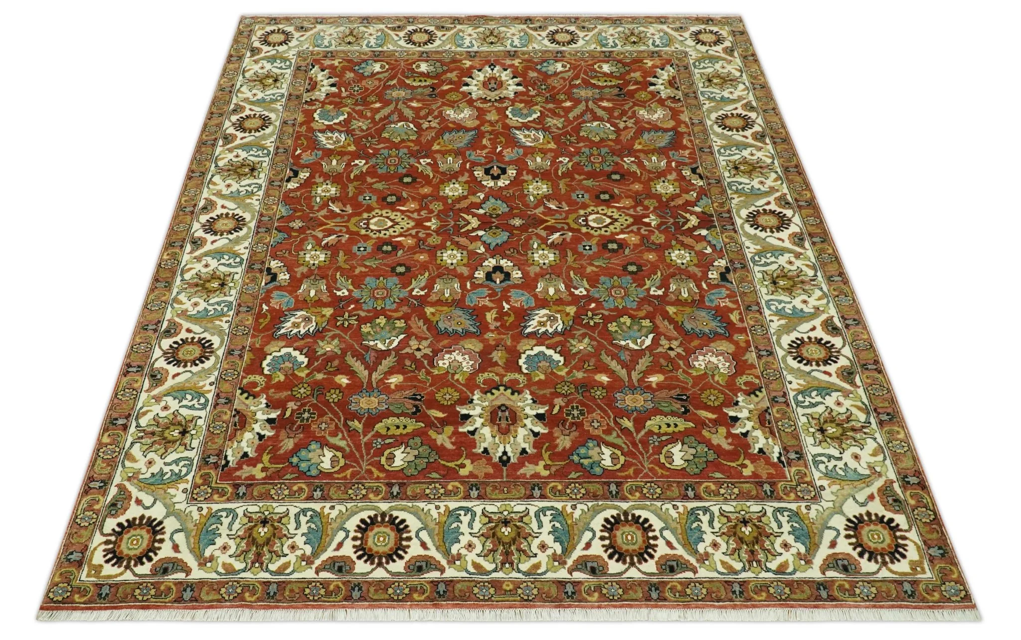 Premium look Rust and Ivory Traditional Floral Fine Hand knotted 8x10 wool area rug - Image 10