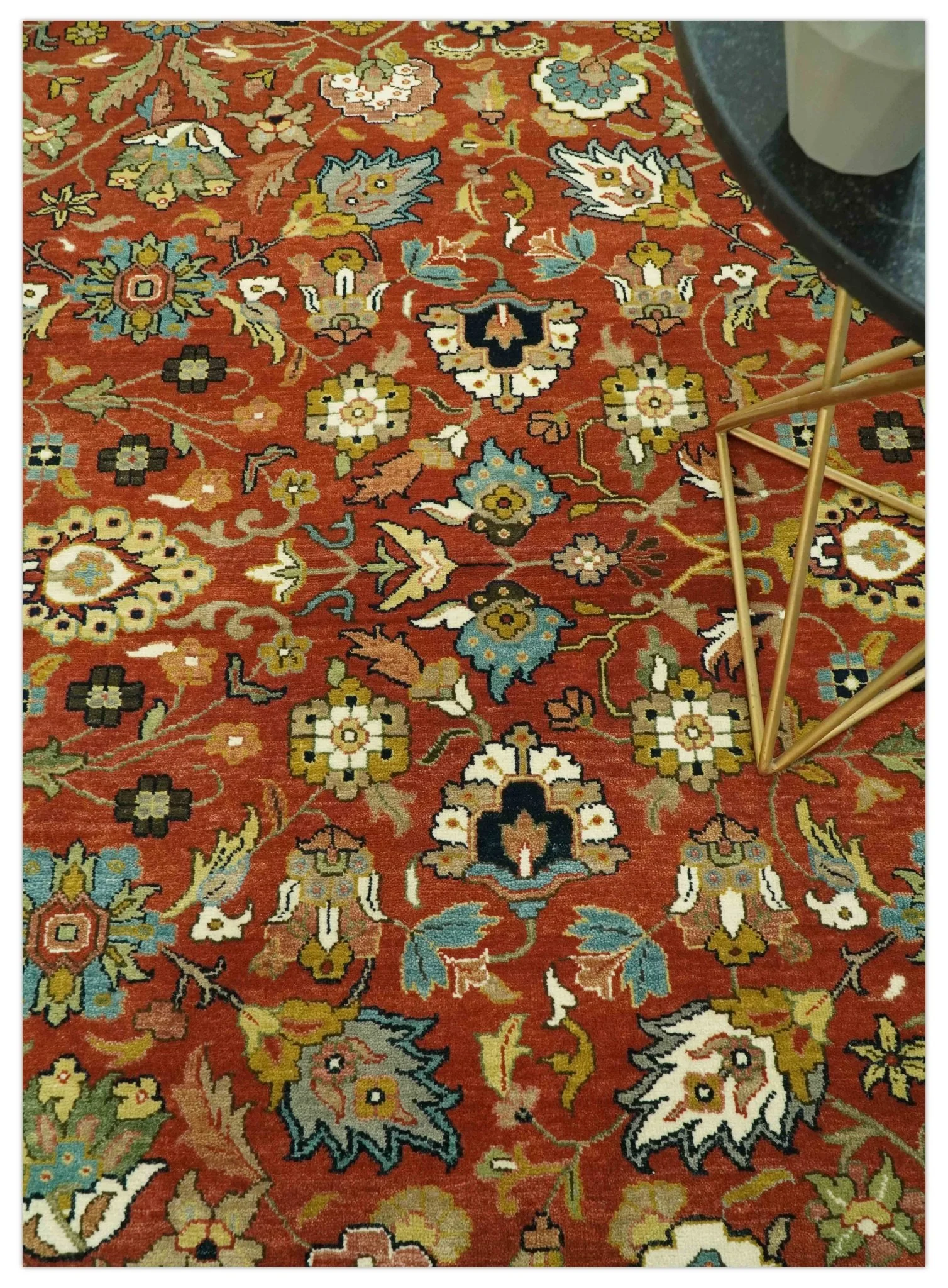 Premium look Rust and Ivory Traditional Floral Fine Hand knotted 8x10 wool area rug - Image 2