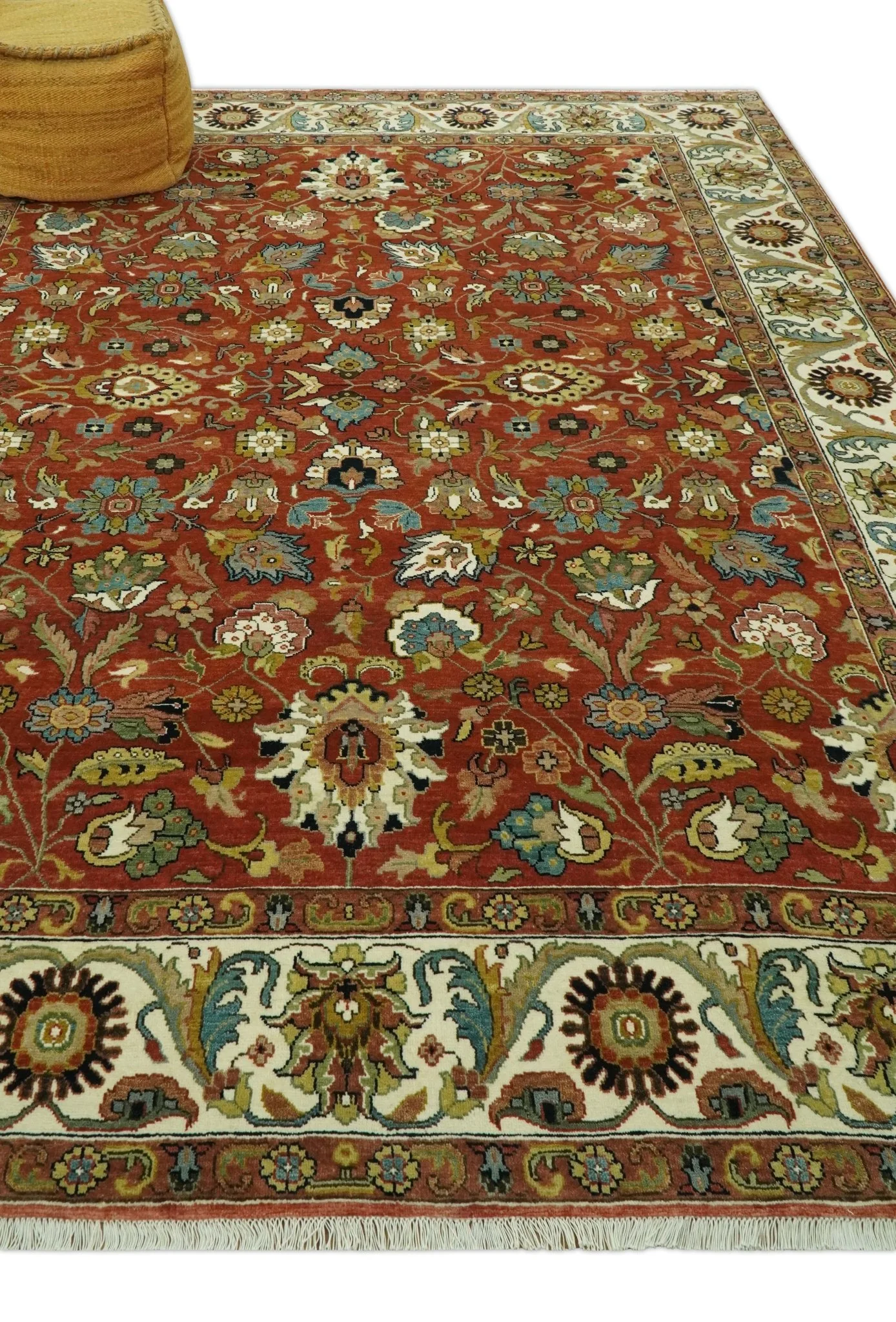 Premium look Rust and Ivory Traditional Floral Fine Hand knotted 8x10 wool area rug - Image 3