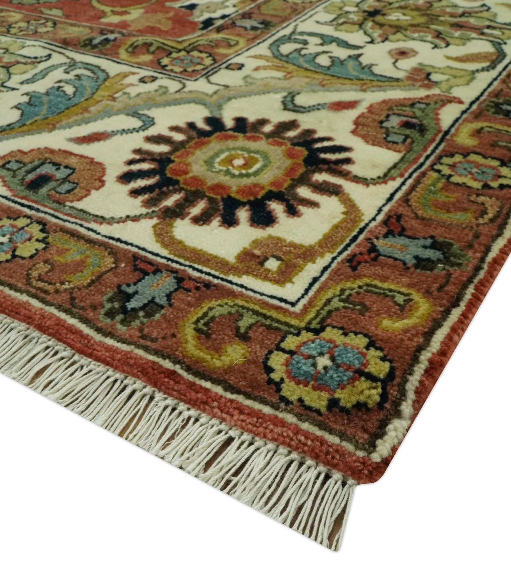 Premium look Rust and Ivory Traditional Floral Fine Hand knotted 8x10 wool area rug - Image 5