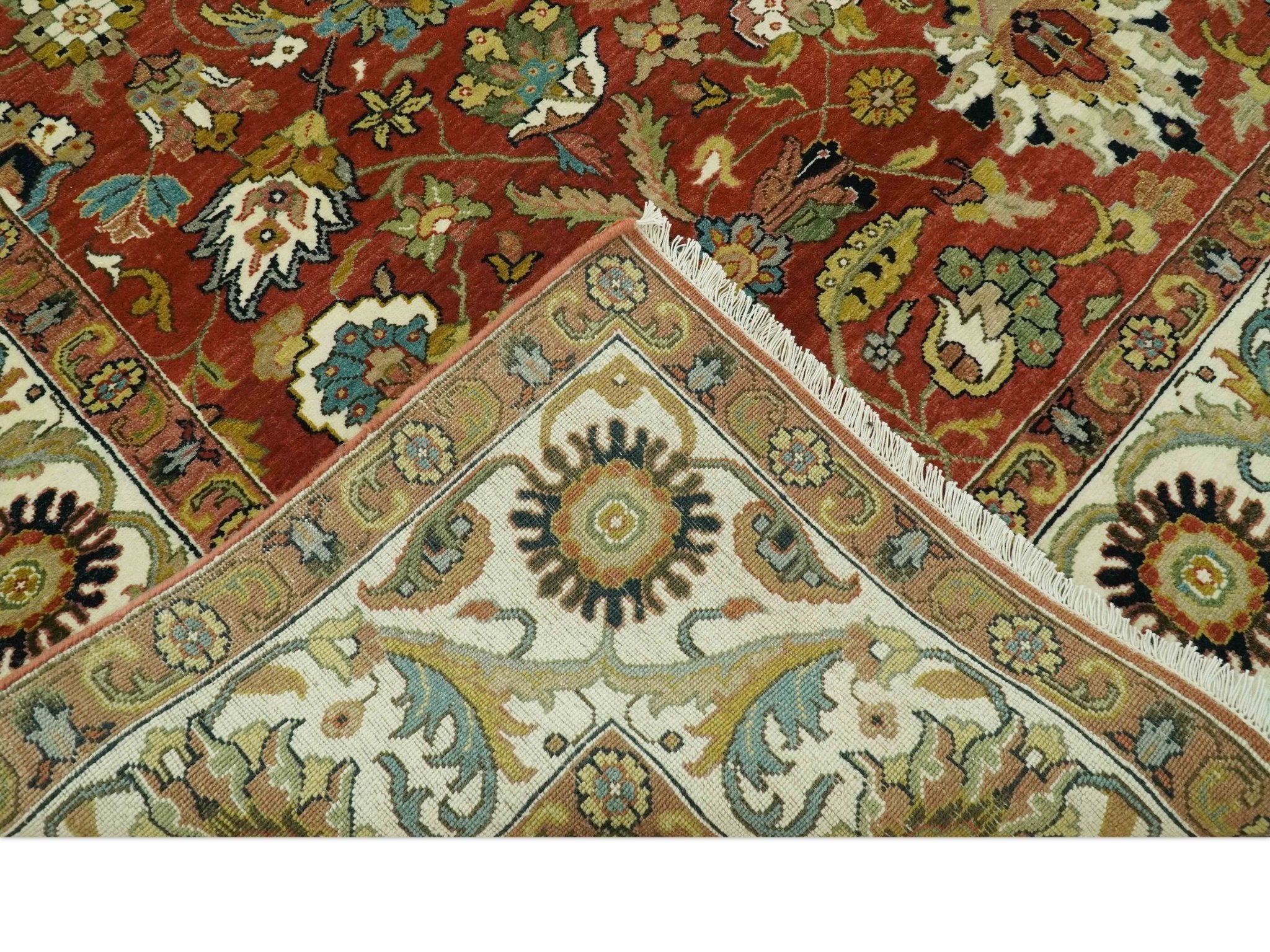Premium look Rust and Ivory Traditional Floral Fine Hand knotted 8x10 wool area rug - Image 7