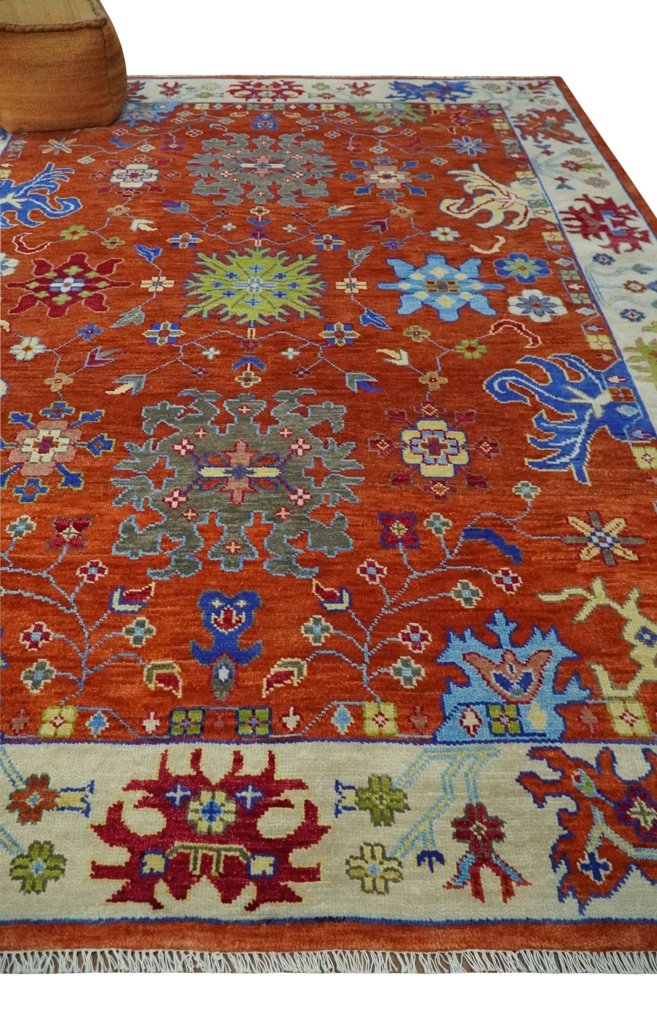 Red and Ivory Vibrant colorful Hand knotted Traditional Oushak 9x12 Wool Area Rug - Image 3