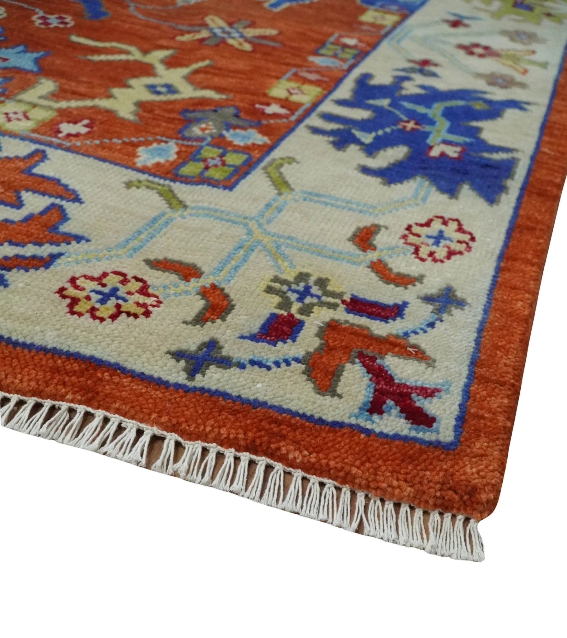 Red and Ivory Vibrant colorful Hand knotted Traditional Oushak 9x12 Wool Area Rug - Image 5
