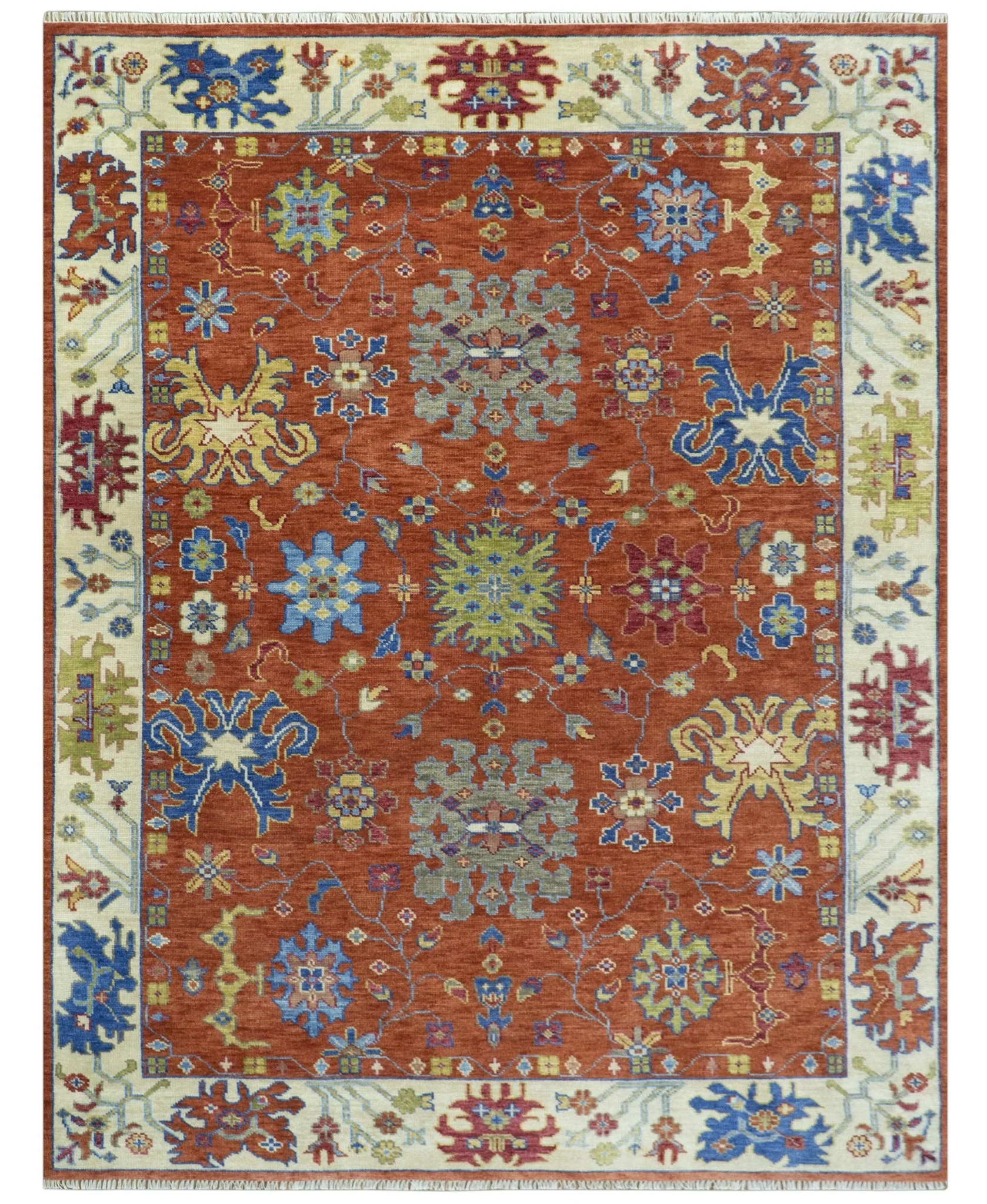 Custom Made Red and Ivory colorful Hand knotted Traditional Oushak Multi Size Wool Area Rug, Kids, Living Room and Bedroom Rug - Image 11