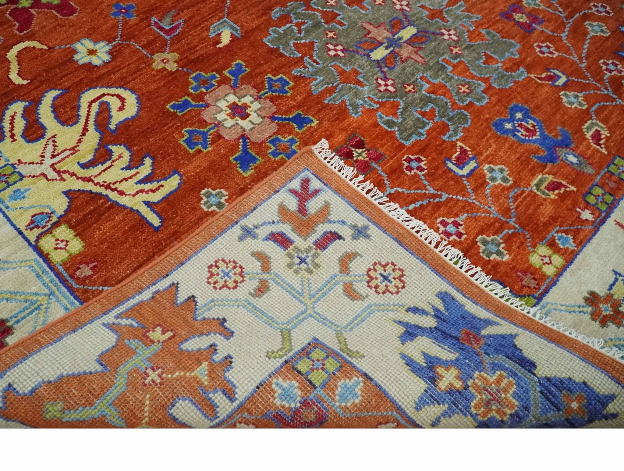 Custom Made Red and Ivory colorful Hand knotted Traditional Oushak Multi Size Wool Area Rug, Kids, Living Room and Bedroom Rug - Image 6