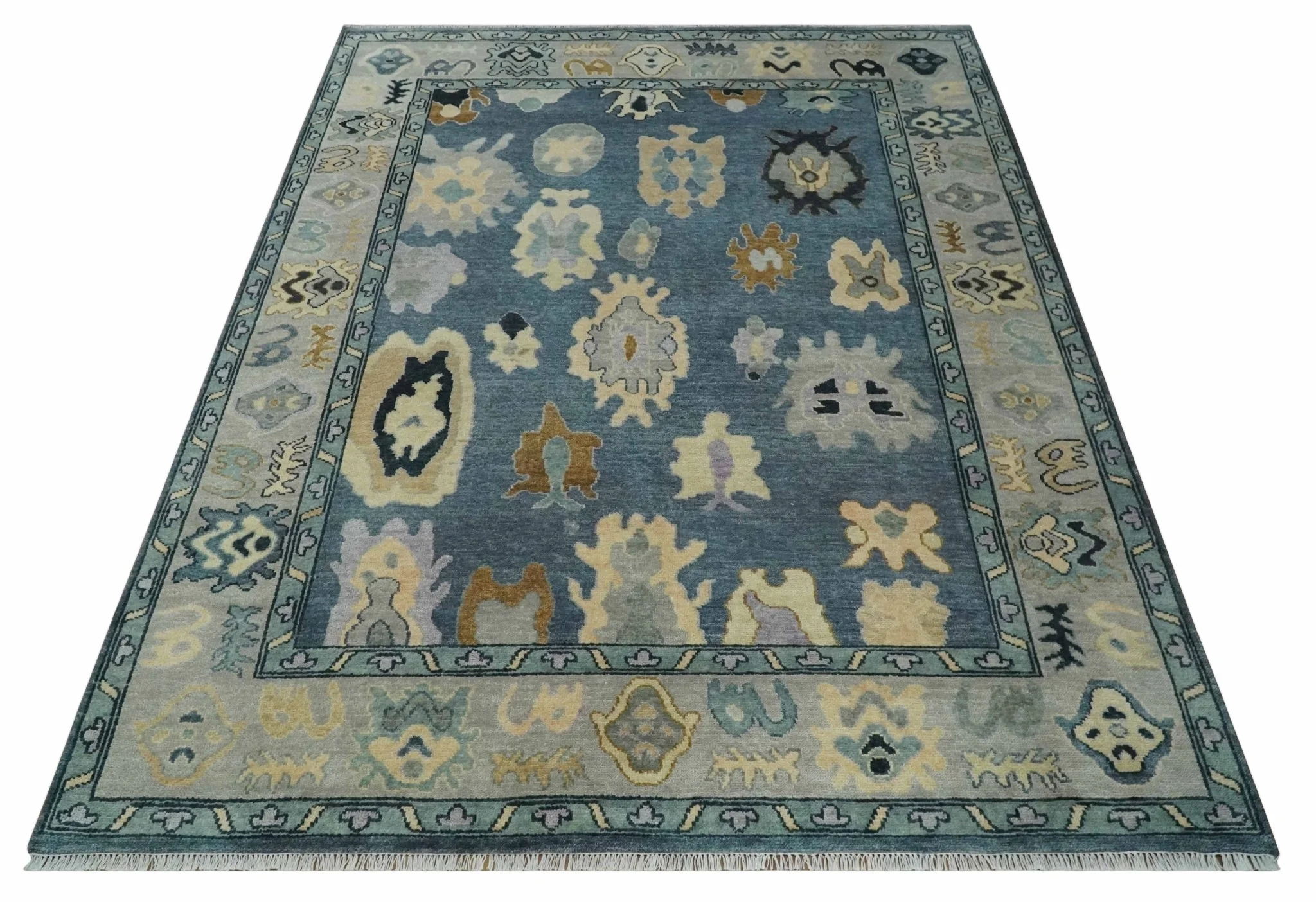 Blue, Silver and Beige Hand knotted Traditional Oushak Multi Size Wool Area Rug - Image 10