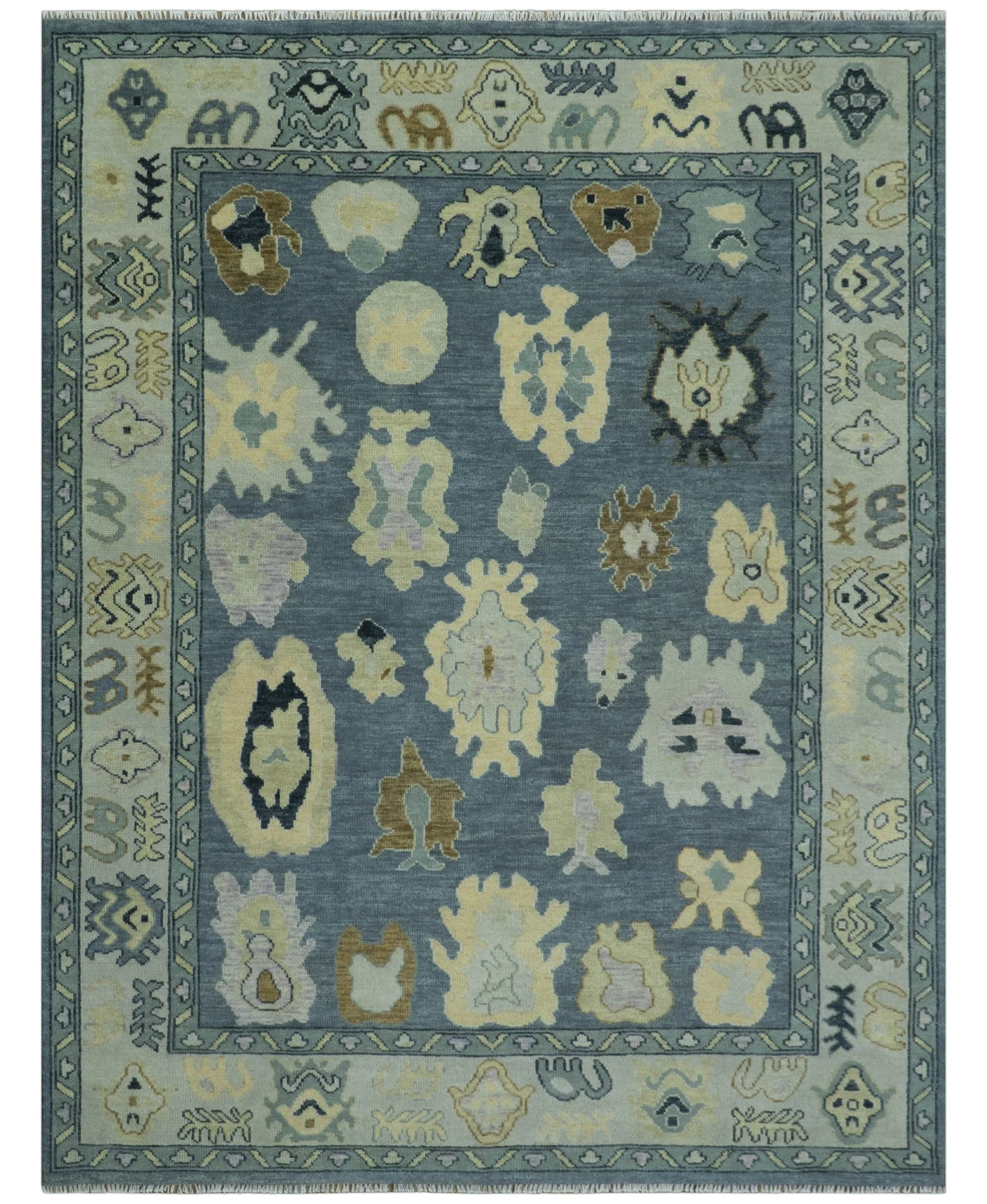 Blue, Silver and Beige Hand knotted Traditional Oushak Multi Size Wool Area Rug - Image 11