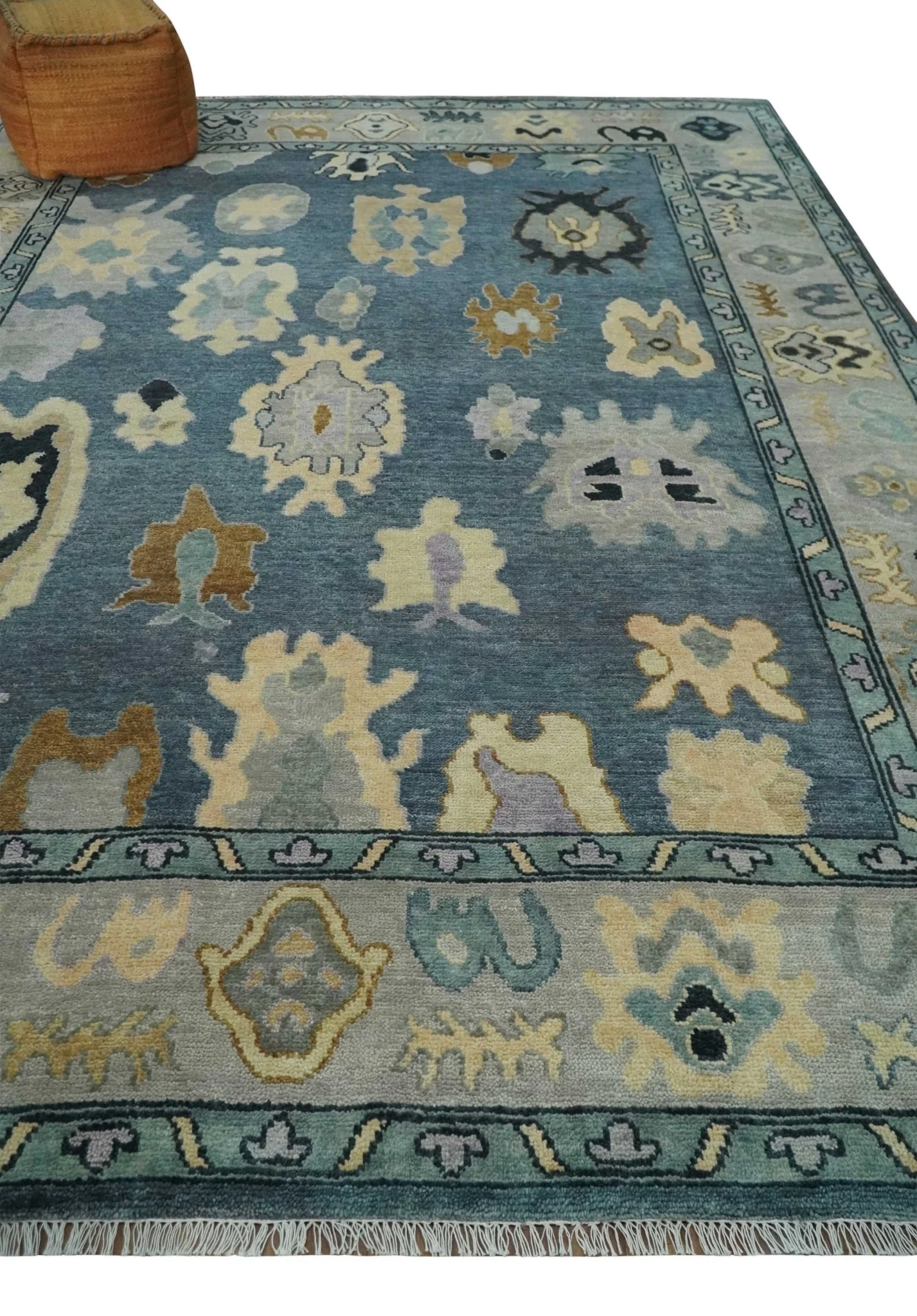 Blue, Silver and Beige Hand knotted Traditional Oushak Multi Size Wool Area Rug - Image 3