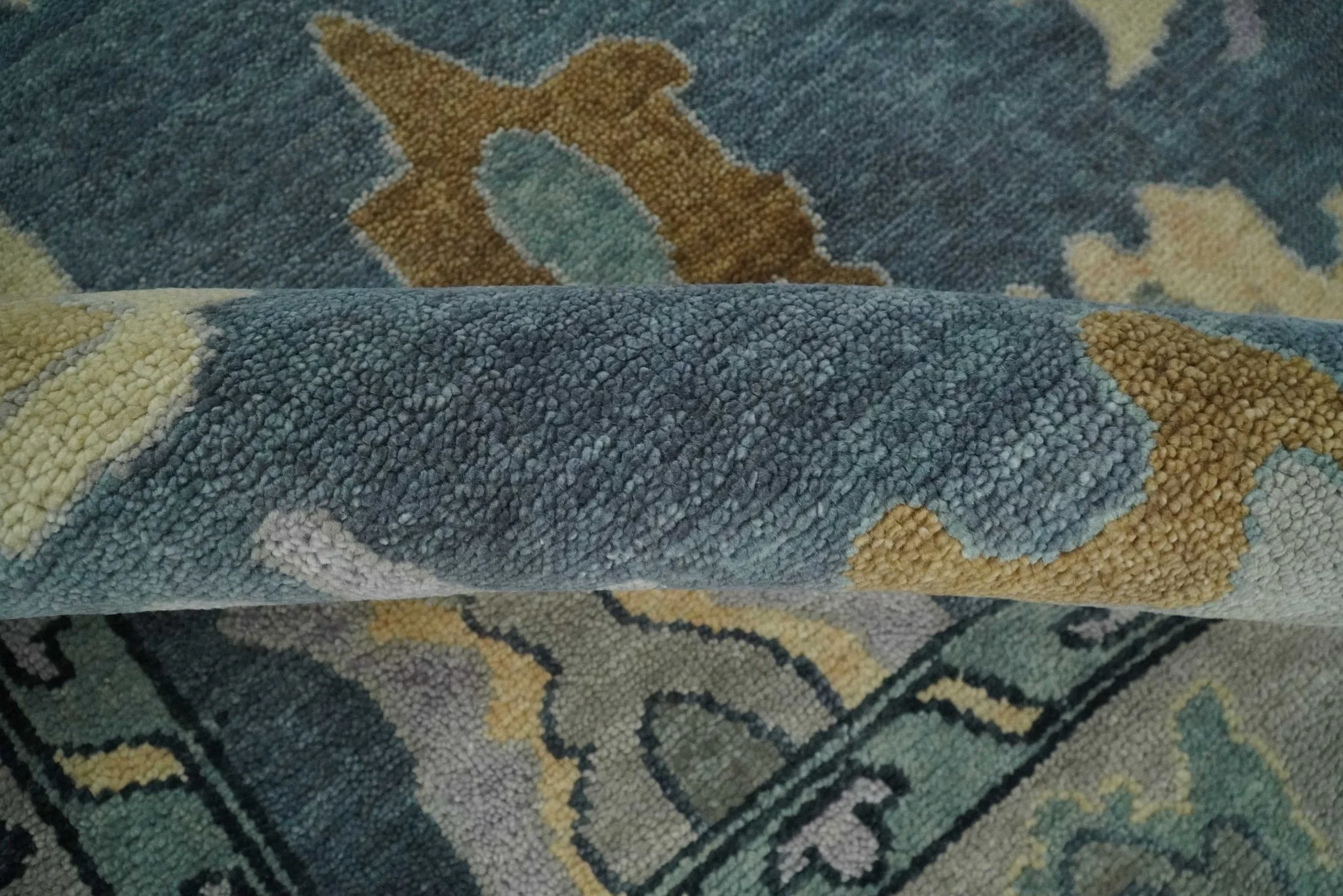 Blue, Silver and Beige Hand knotted Traditional Oushak Multi Size Wool Area Rug - Image 6