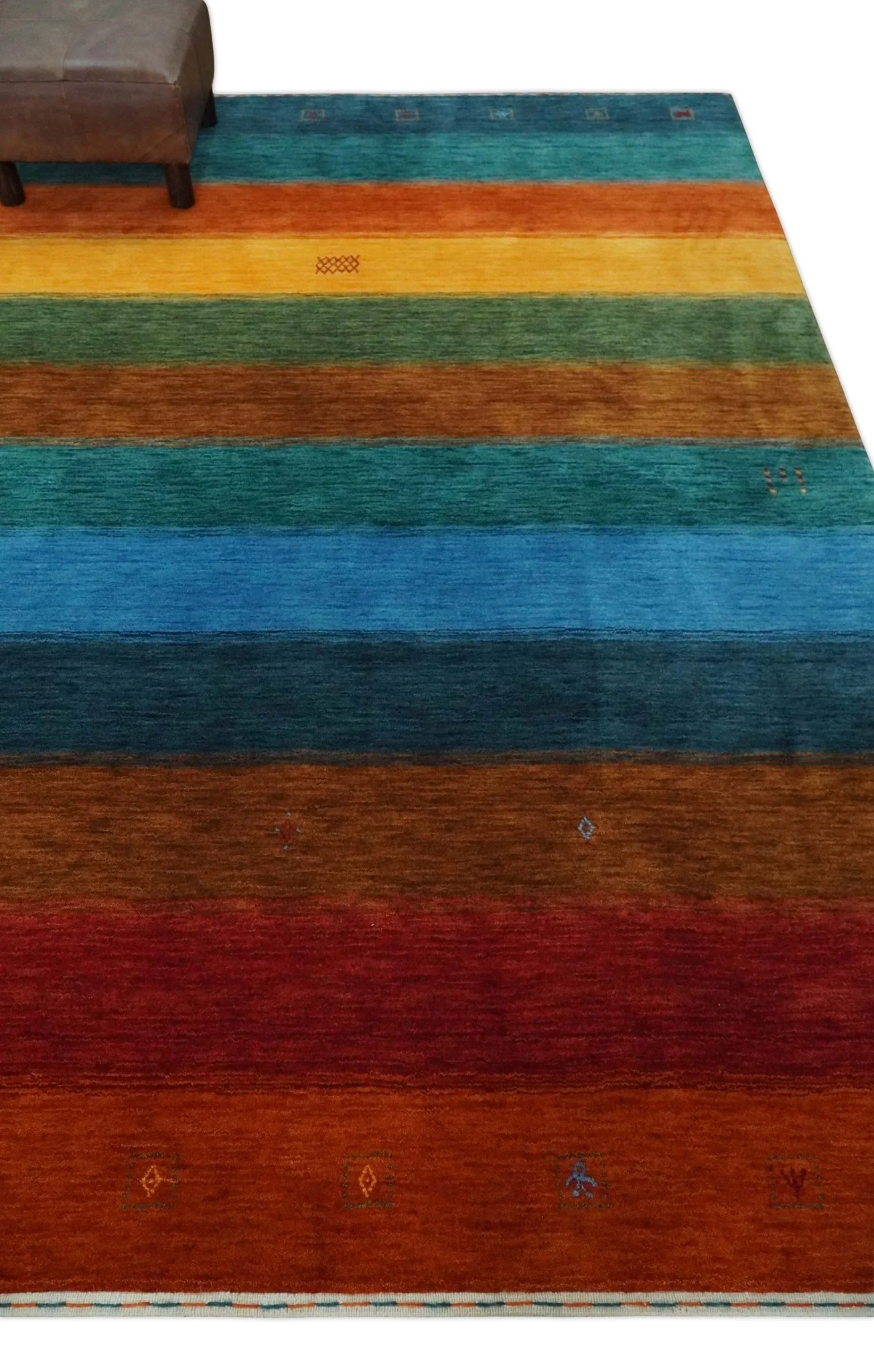 5x8 Rust and Multicolor Striped Wool Hand Woven Southwestern Lori Gabbeh Rug | KNT33 - Image 3