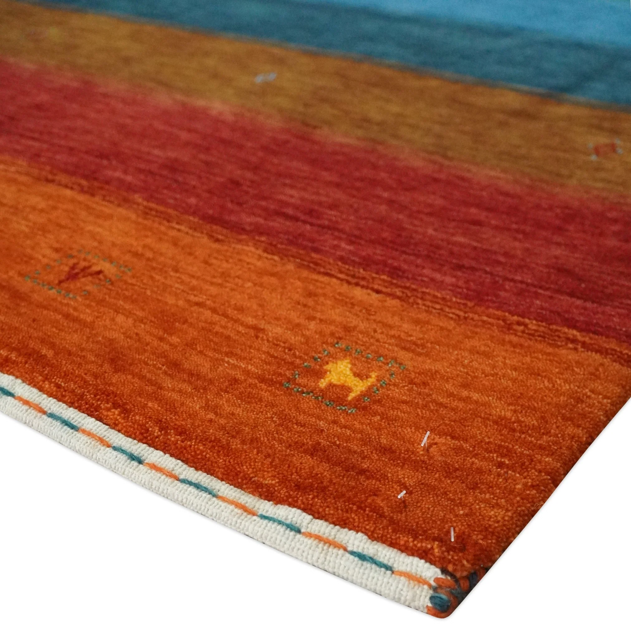 5x8 Rust and Multicolor Striped Wool Hand Woven Southwestern Lori Gabbeh Rug | KNT33 - Image 4