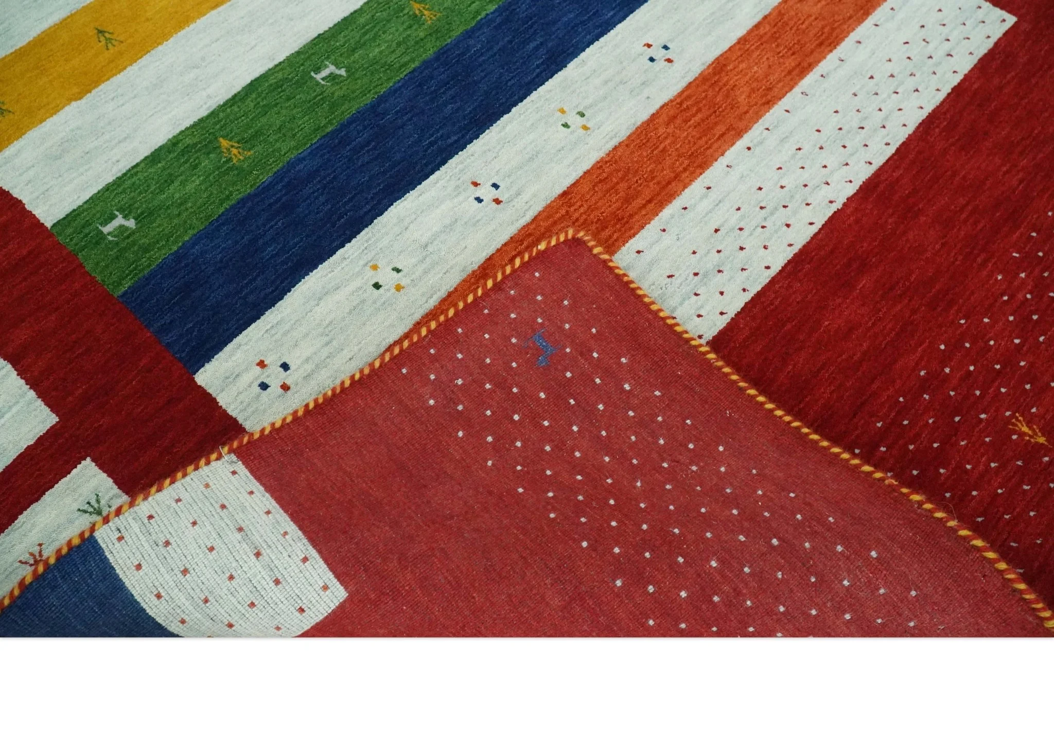 5x8 Rust and Multicolor Striped Wool Hand Woven Southwestern Lori Gabbeh Rug | KNT33 - Image 5
