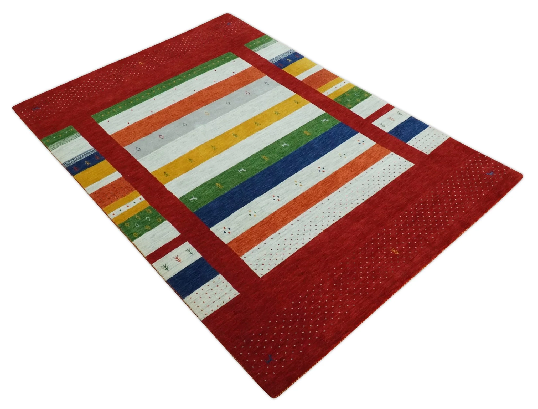 5x8 Rust and Multicolor Striped Wool Hand Woven Southwestern Lori Gabbeh Rug | KNT33 - Image 8