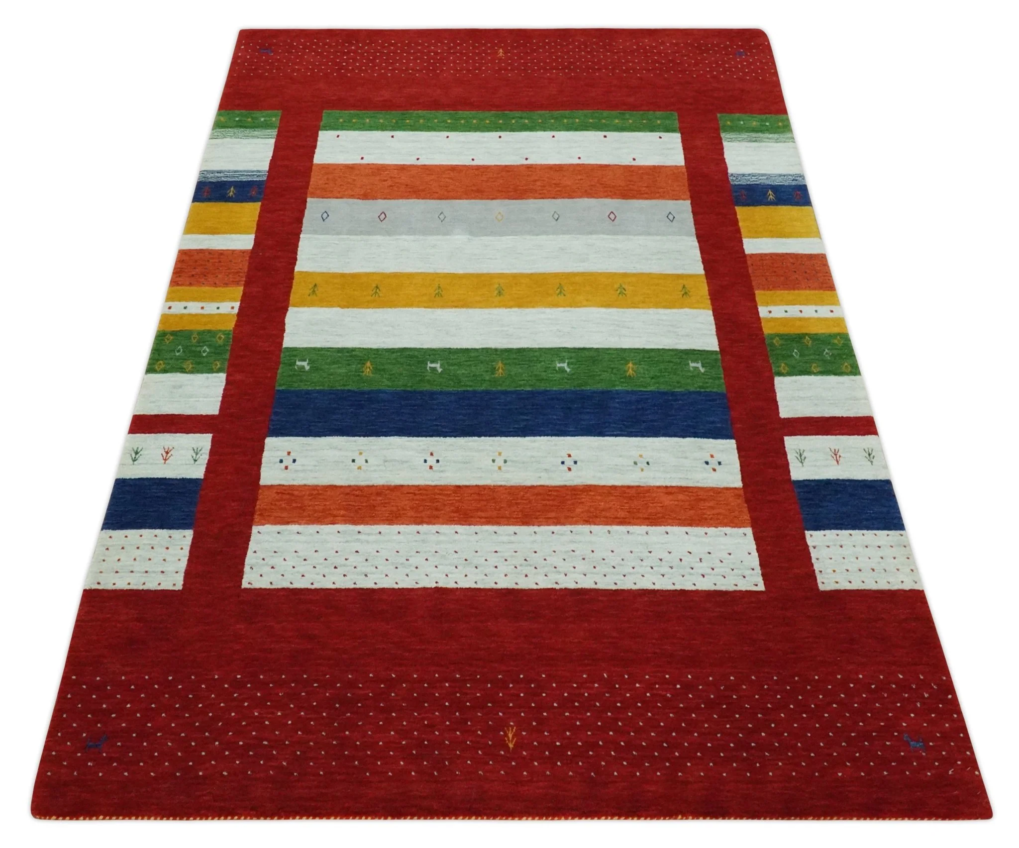 5x8 Rust and Multicolor Striped Wool Hand Woven Southwestern Lori Gabbeh Rug | KNT33 - Image 9