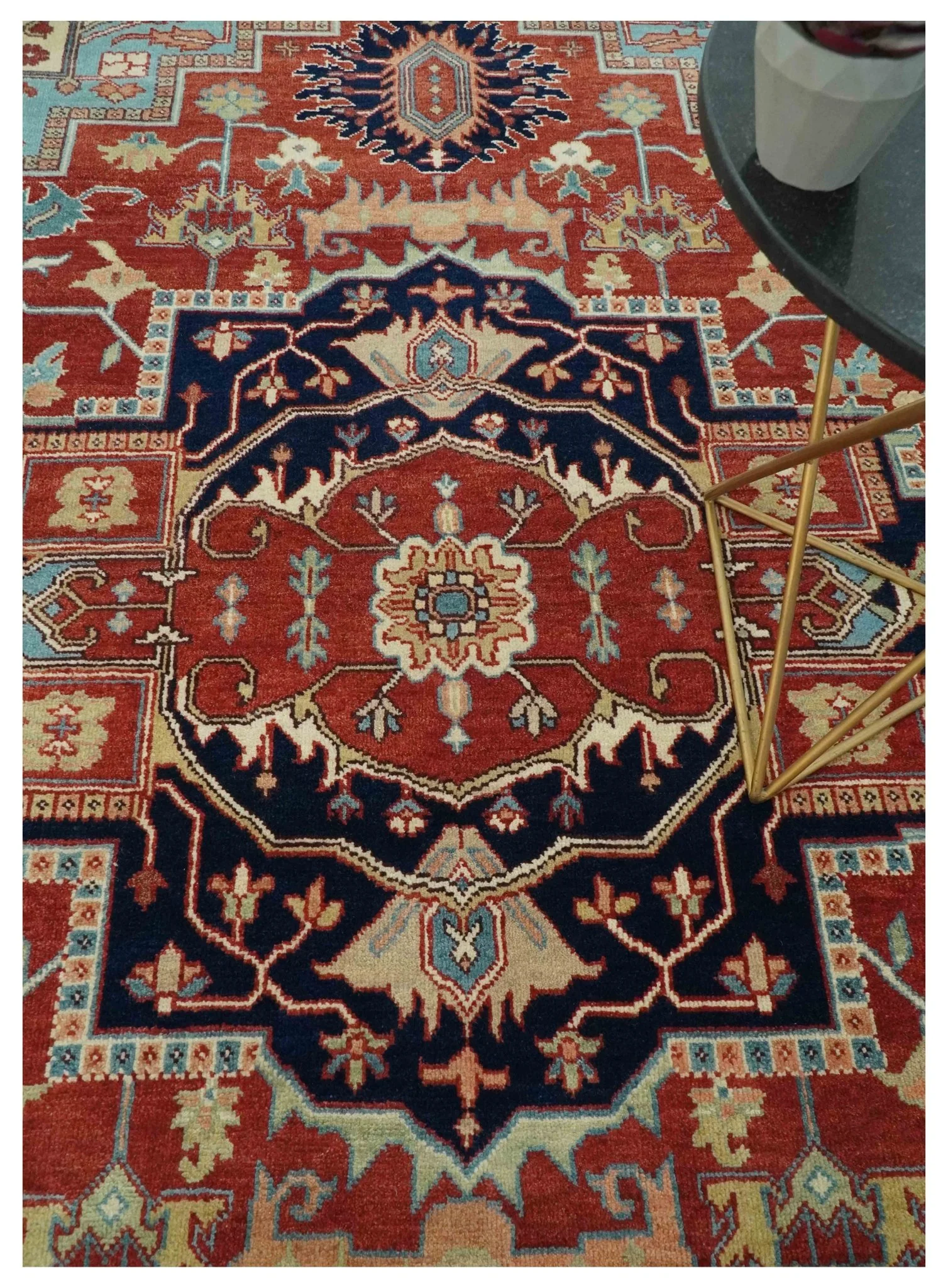 Antique look Rust, Aqua and Ivory Traditional Heriz 9x12 Hand Knotted wool area rug - Image 2