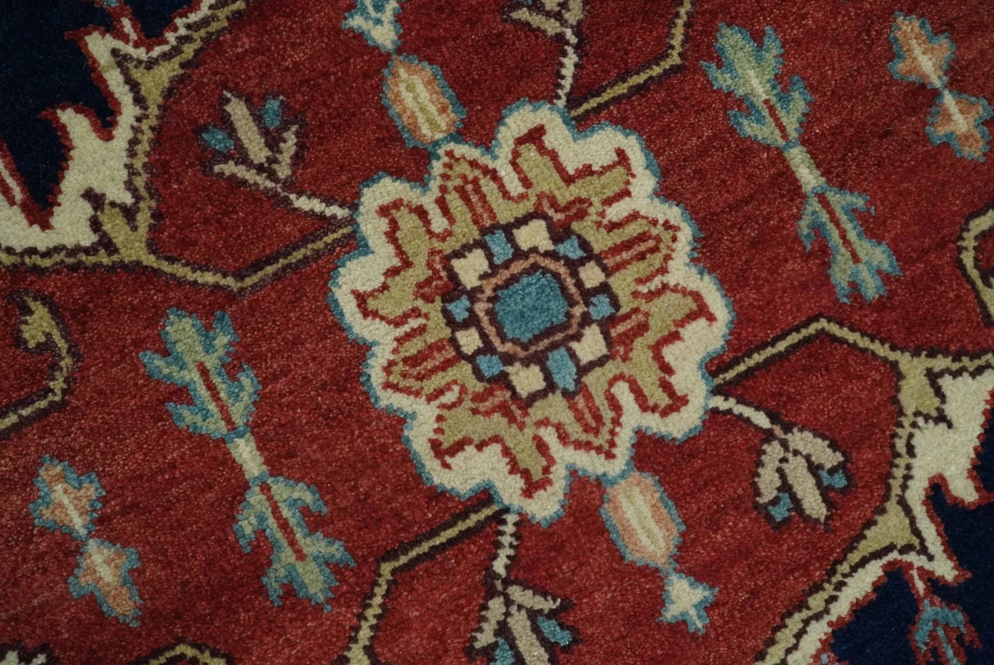 Antique look Rust, Aqua and Ivory Traditional Heriz 9x12 Hand Knotted wool area rug - Image 4