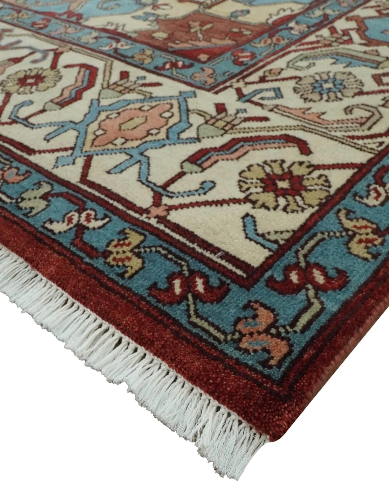 Antique look Rust, Aqua and Ivory Traditional Heriz 9x12 Hand Knotted wool area rug - Image 5