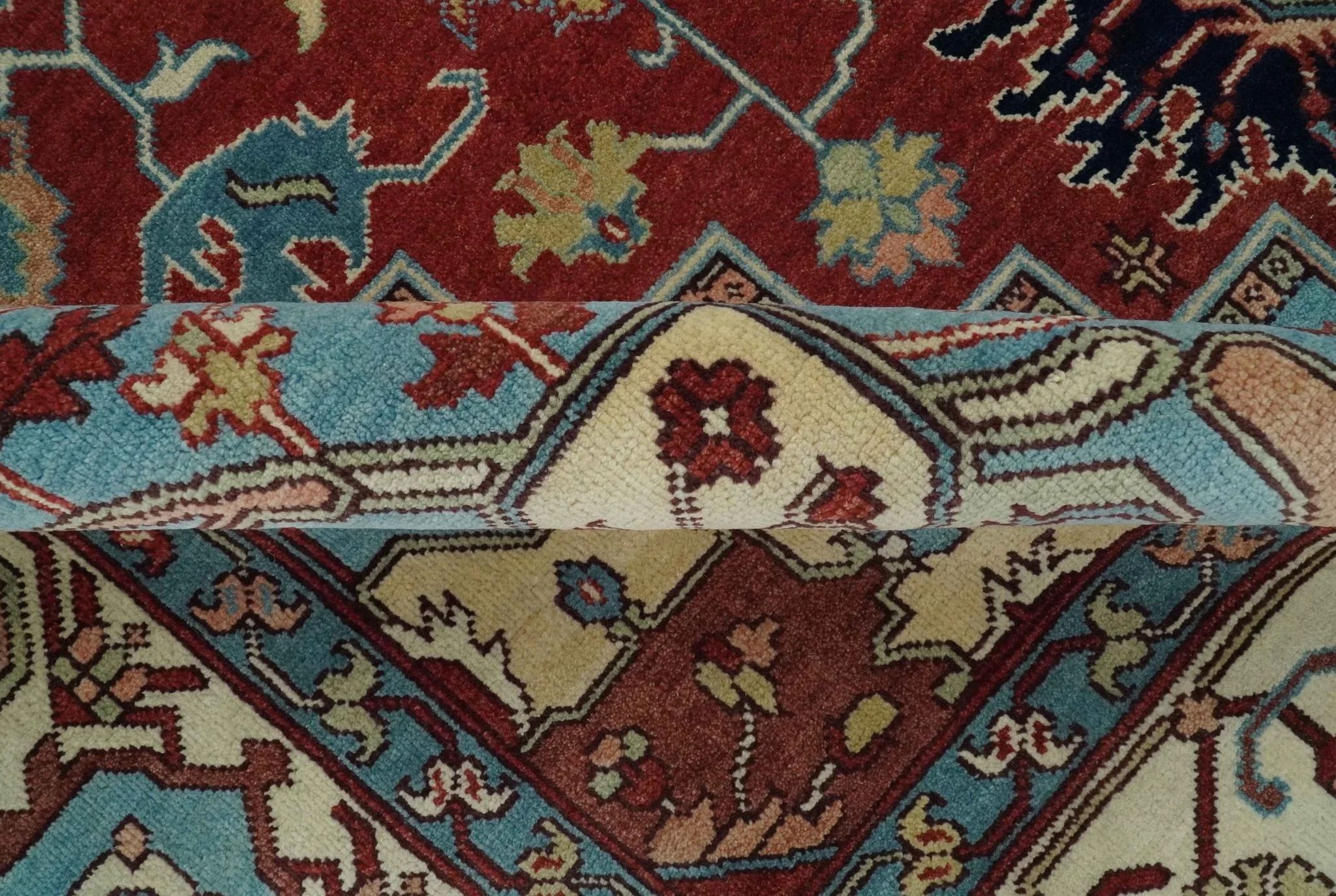 Antique look Rust, Aqua and Ivory Traditional Heriz 9x12 Hand Knotted wool area rug - Image 6
