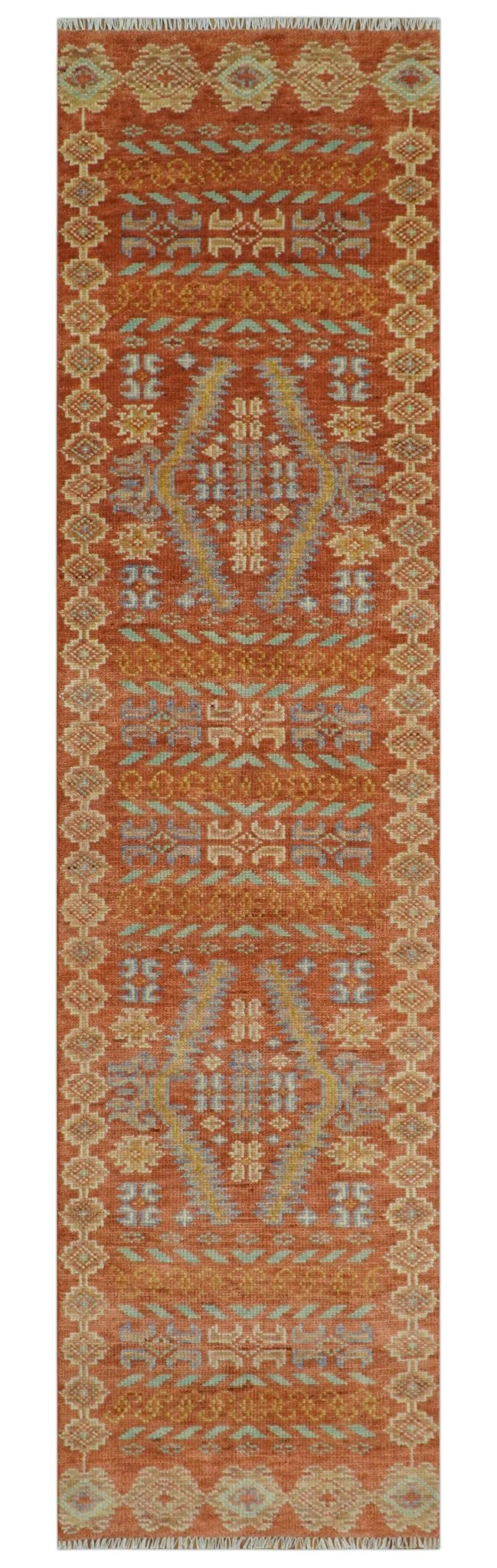 Rust, Beige and Blue Hand knotted Traditional Multi Size Oriental wool Area Rug - Image 12