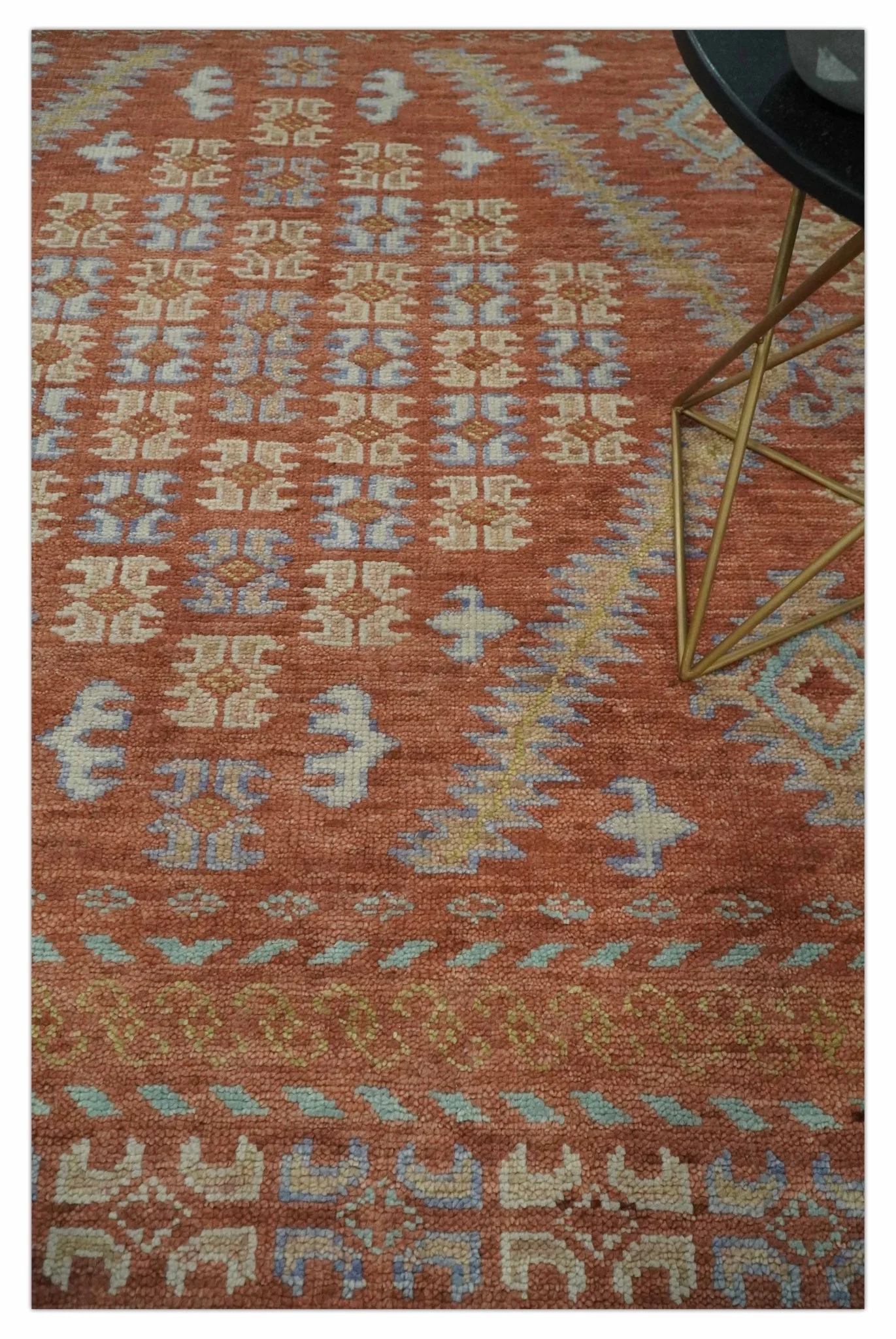 Rust, Beige and Blue Hand knotted Traditional Multi Size Oriental wool Area Rug - Image 2