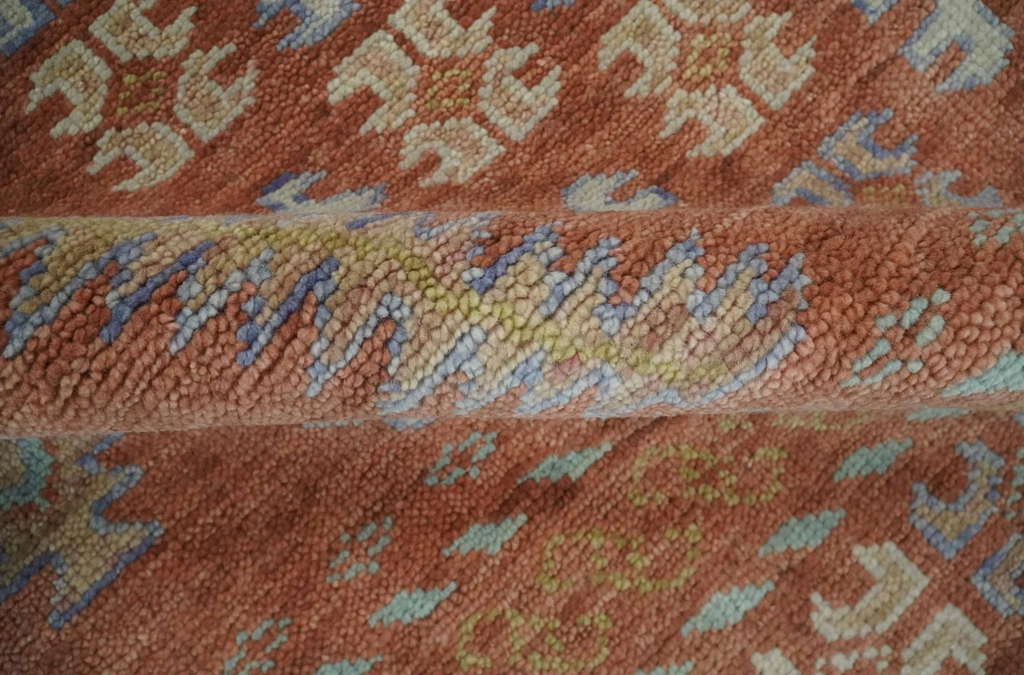 Rust, Beige and Blue Hand knotted Traditional Multi Size Oriental wool Area Rug - Image 6