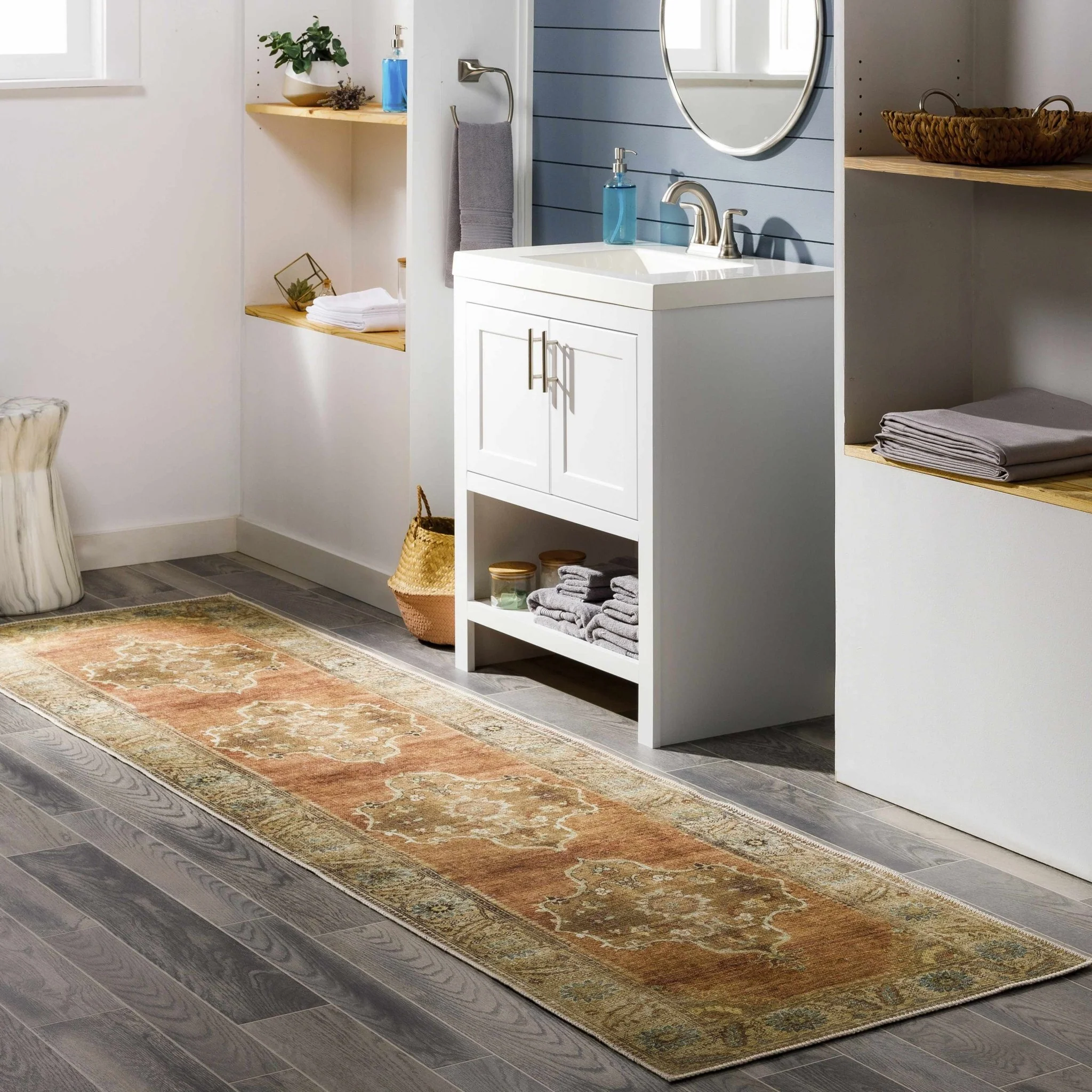 Rust, Beige, Brown and Charcoal vintage Style Medallion design Machine washable Rug - Image 10
