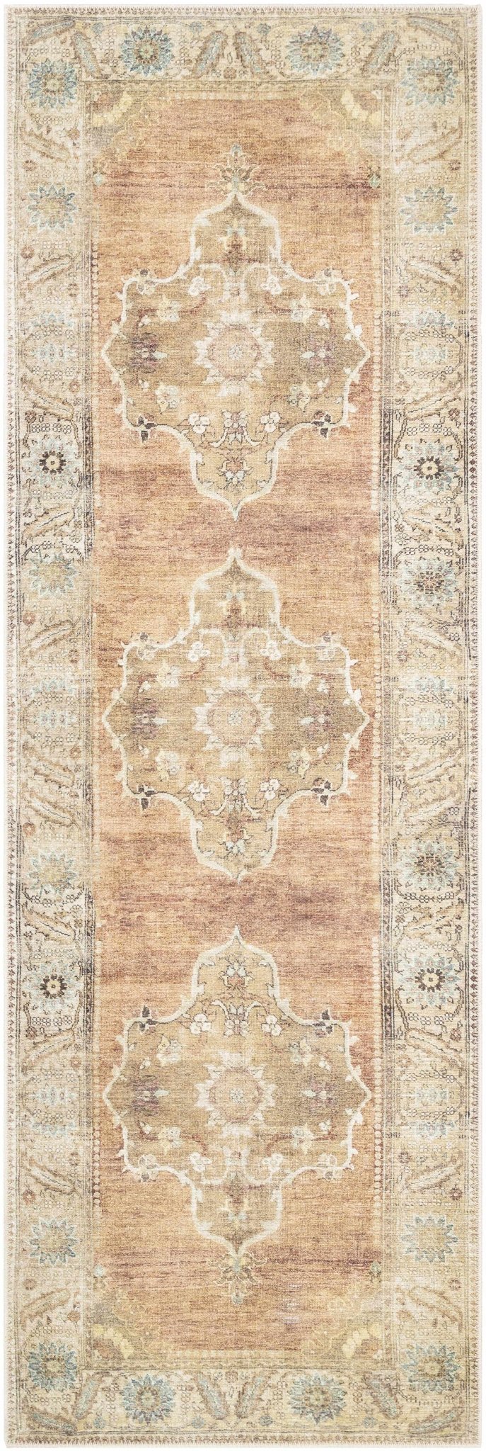 Rust, Beige, Brown and Charcoal vintage Style Medallion design Machine washable Rug - Image 11