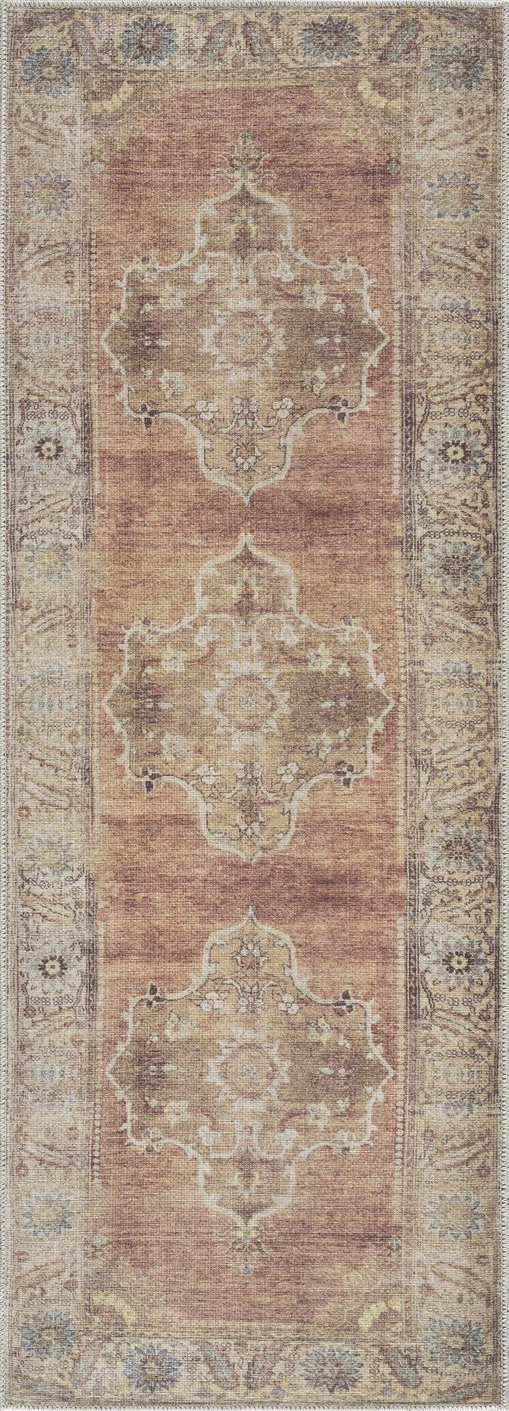 Rust, Beige, Brown and Charcoal vintage Style Medallion design Machine washable Rug - Image 13