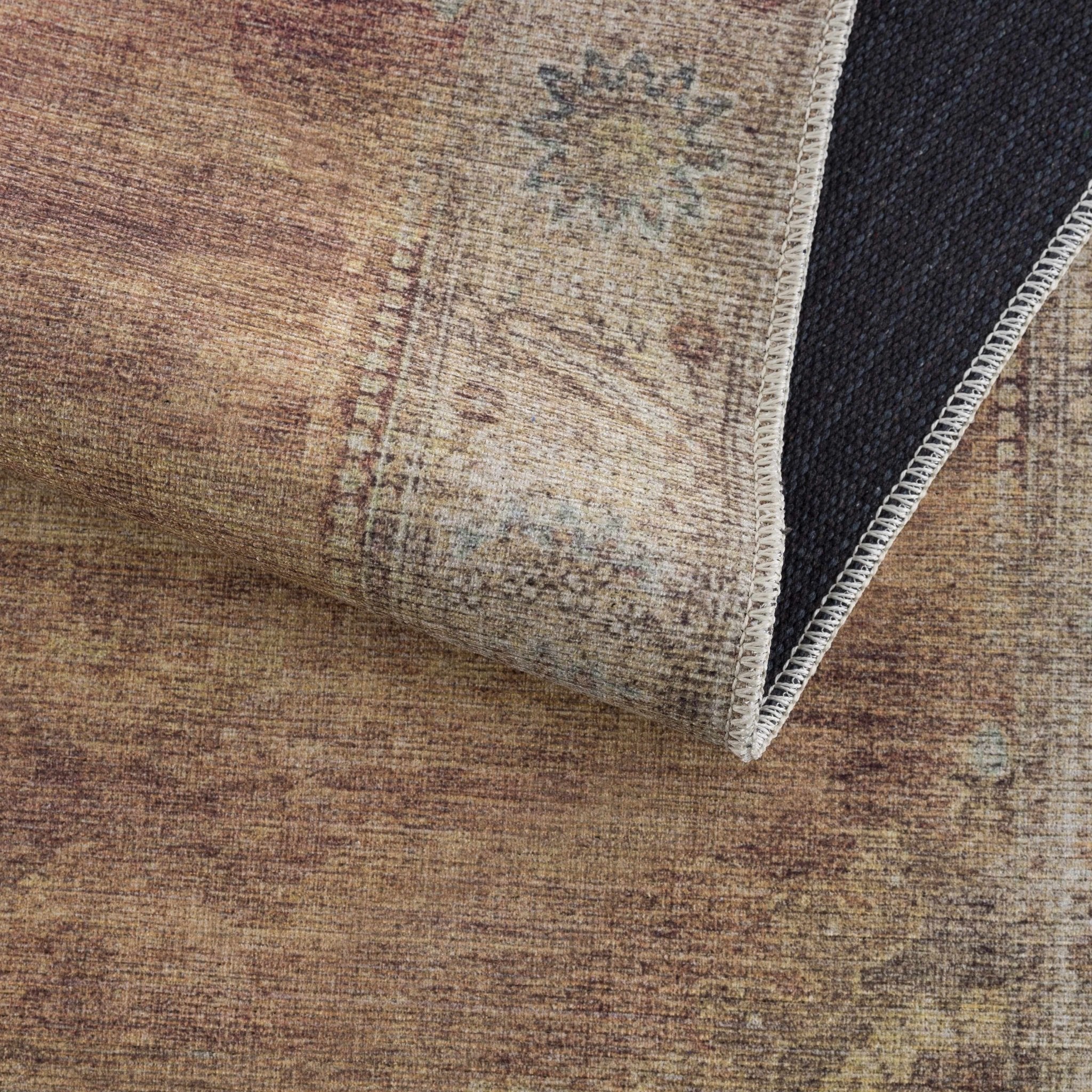 Rust, Beige, Brown and Charcoal vintage Style Medallion design Machine washable Rug - Image 17
