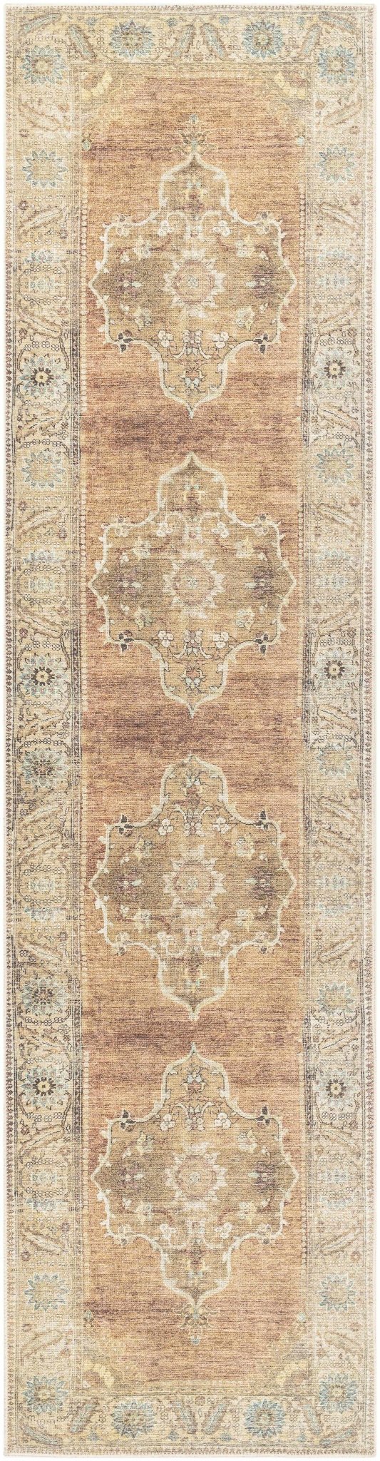 Rust, Beige, Brown and Charcoal vintage Style Medallion design Machine washable Rug - Image 19