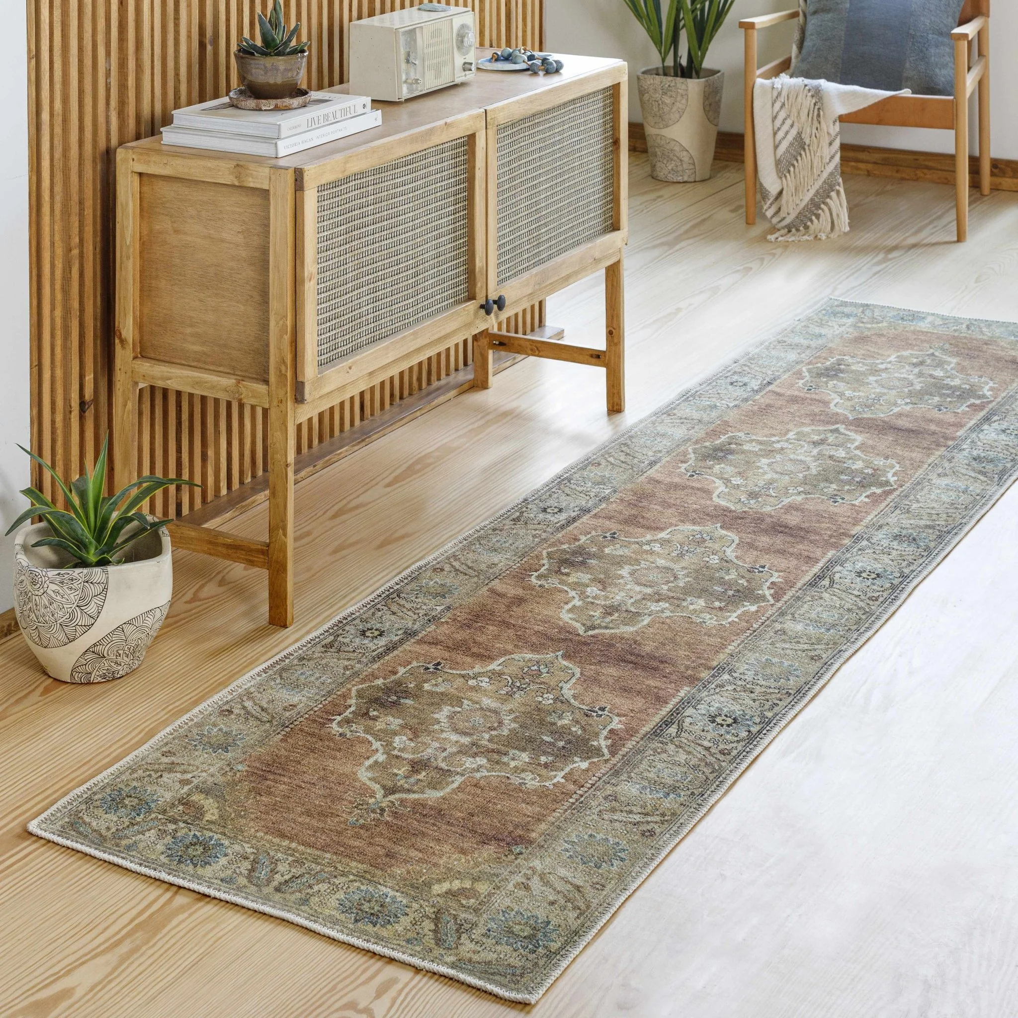 Rust, Beige, Brown and Charcoal vintage Style Medallion design Machine washable Rug - Image 20