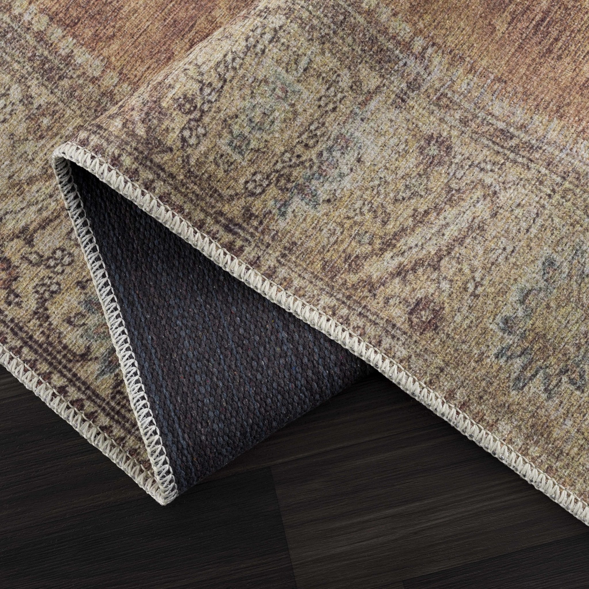 Rust, Beige, Brown and Charcoal vintage Style Medallion design Machine washable Rug - Image 5