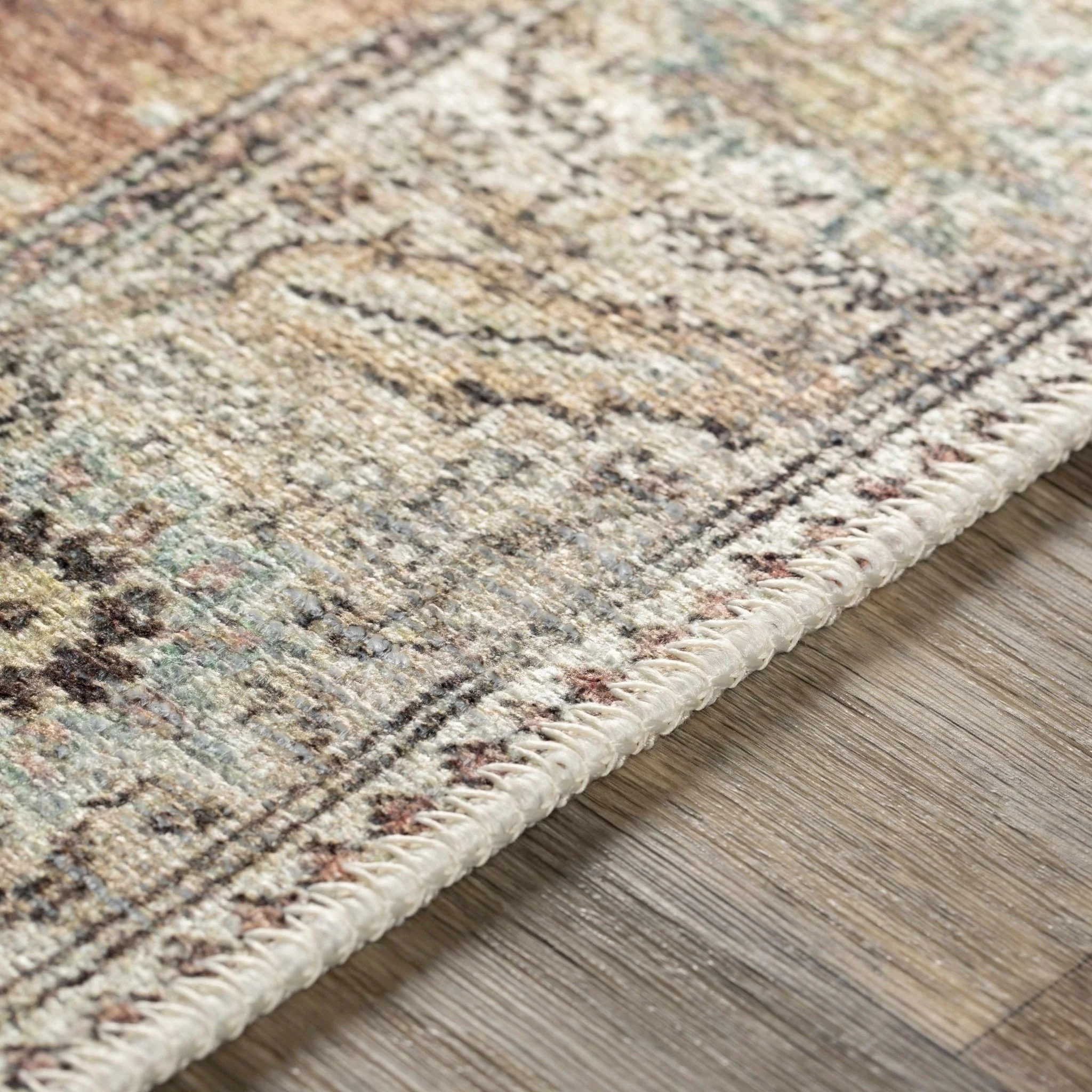 Rust, Beige, Brown and Charcoal vintage Style Medallion design Machine washable Rug - Image 7