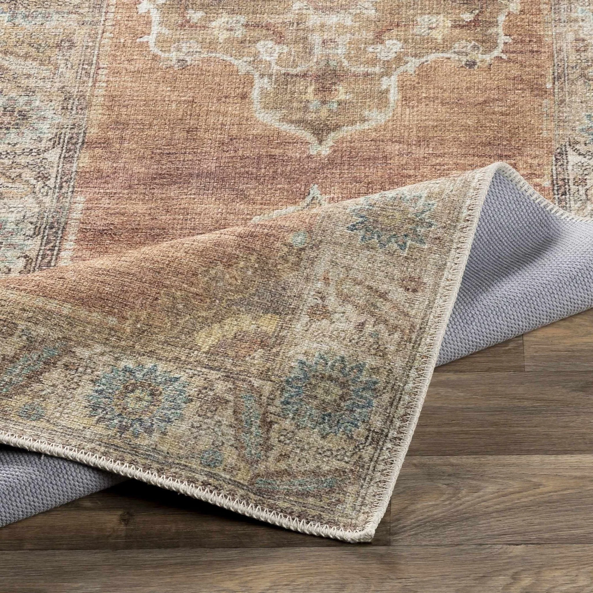 Rust, Beige, Brown and Charcoal vintage Style Medallion design Machine washable Rug - Image 9