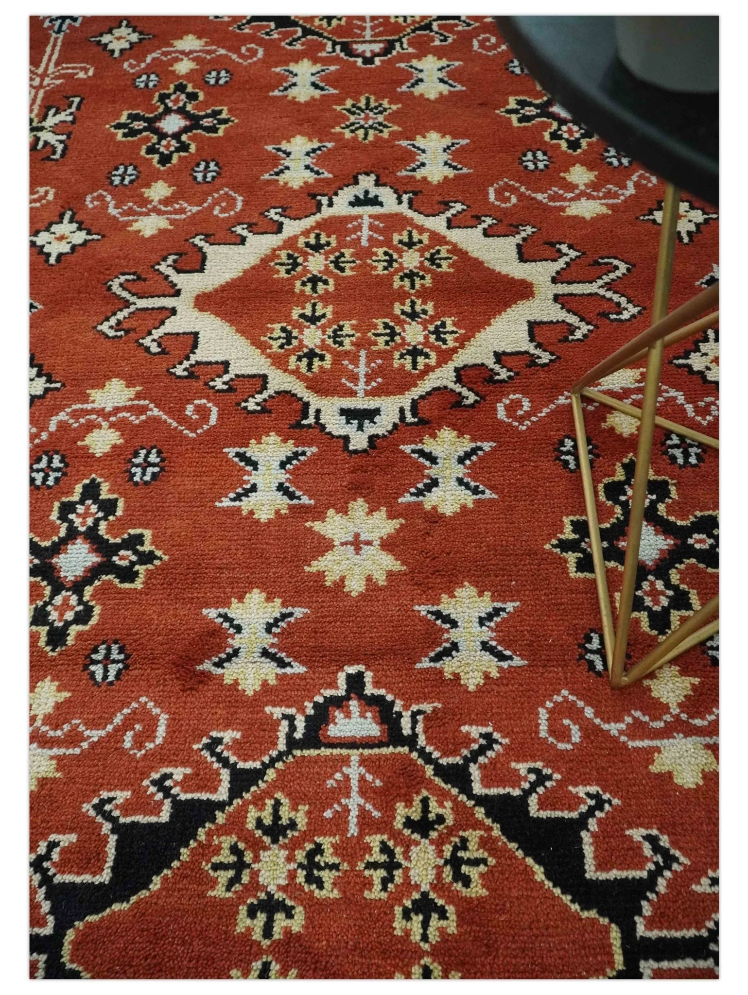 Rust, Black and Beige Traditional Oriental Hand Knotted Custom Made Wool Area Rug - Image 3