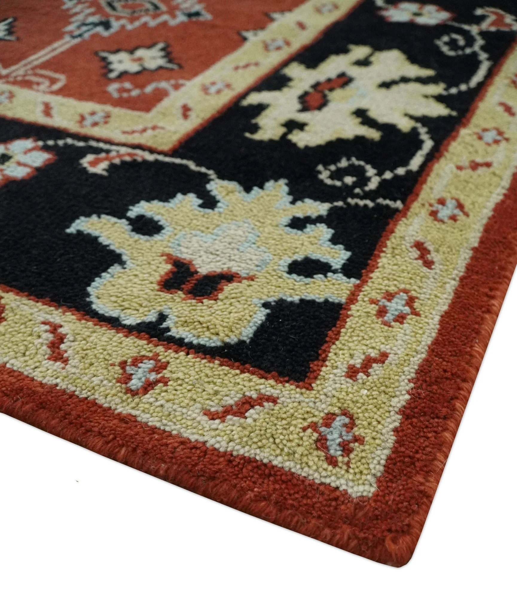Rust, Black and Beige Traditional Oriental Hand Knotted Custom Made Wool Area Rug - Image 6