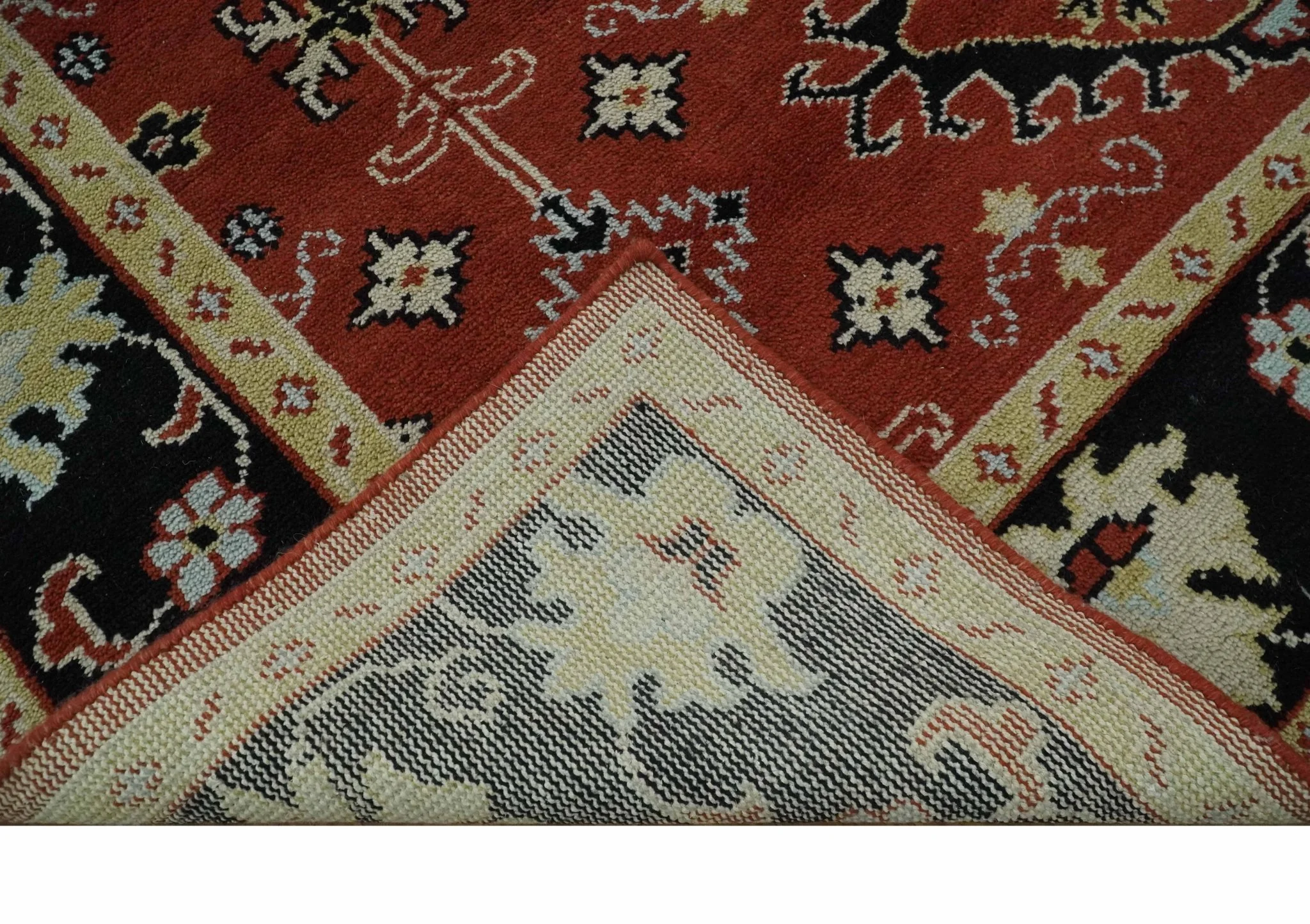 Rust, Black and Beige Traditional Oriental Hand Knotted Custom Made Wool Area Rug - Image 7