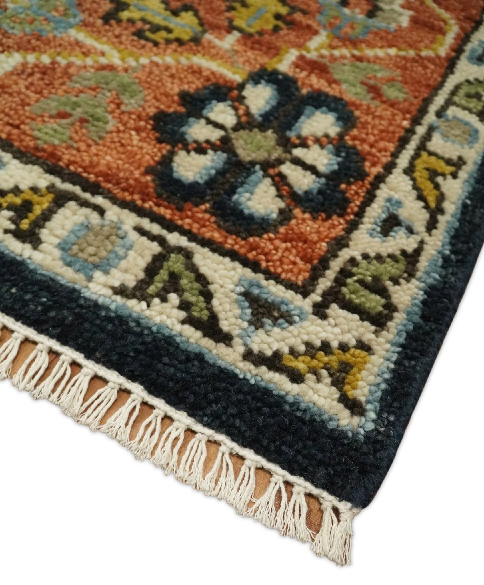 Rust, Blue and Aqua Traditional Heriz Hand knotted Multi Size wool Area Rug - Image 4