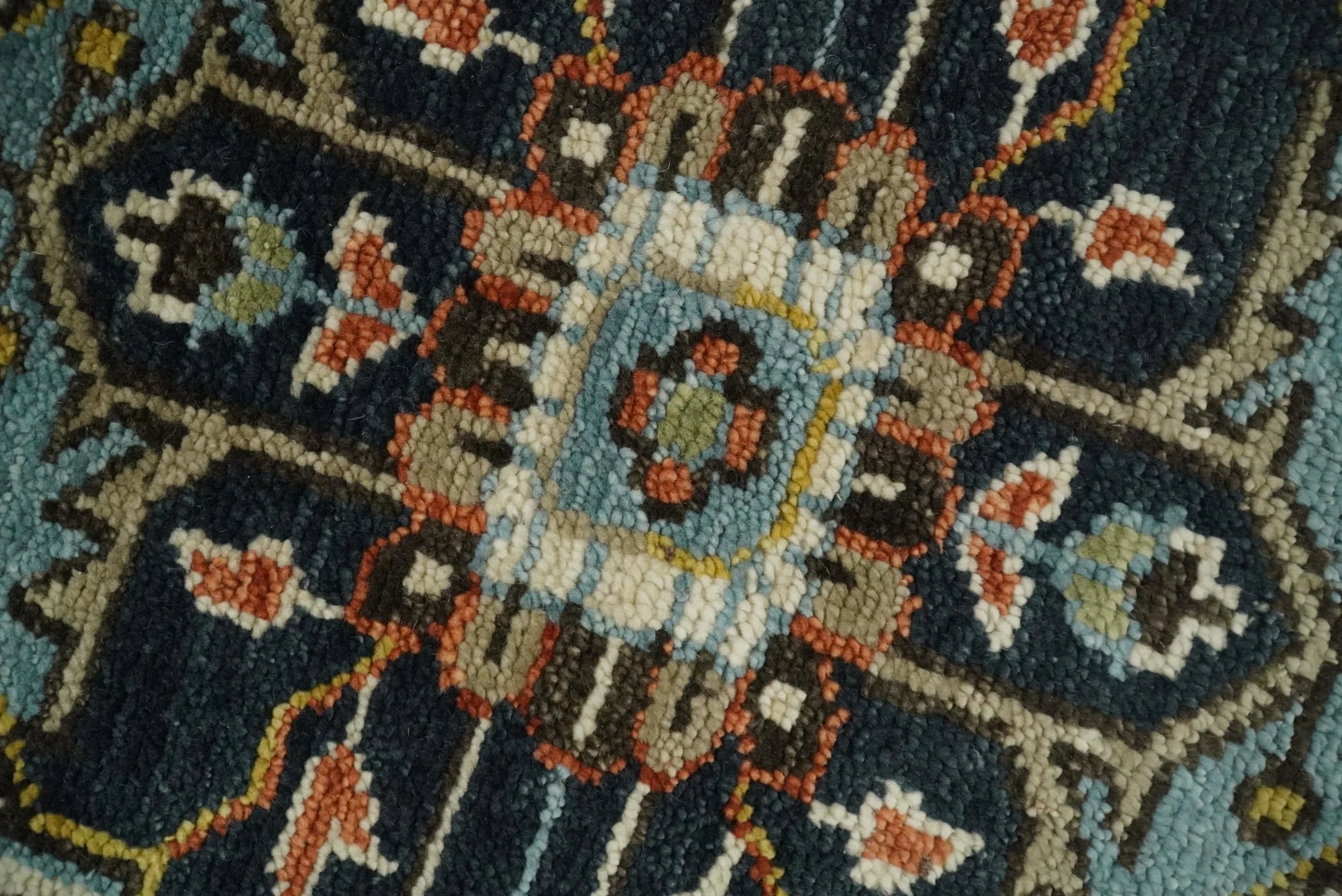 Rust, Blue and Aqua Traditional Heriz Hand knotted Multi Size wool Area Rug - Image 7