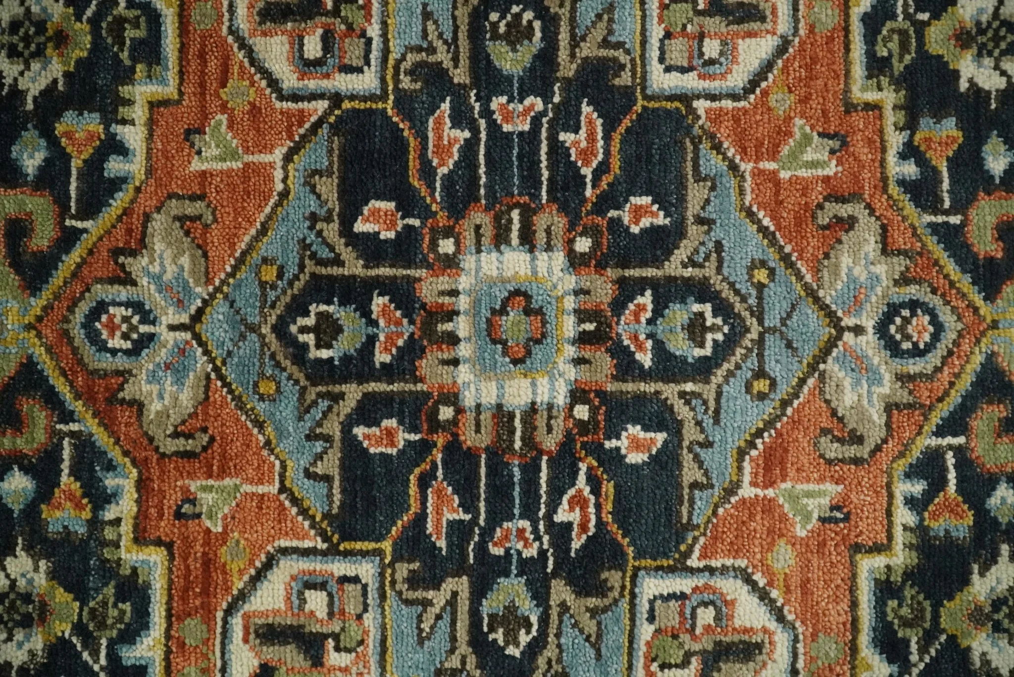 Rust, Blue and Aqua Traditional Heriz Hand knotted Multi Size wool Area Rug - Image 8