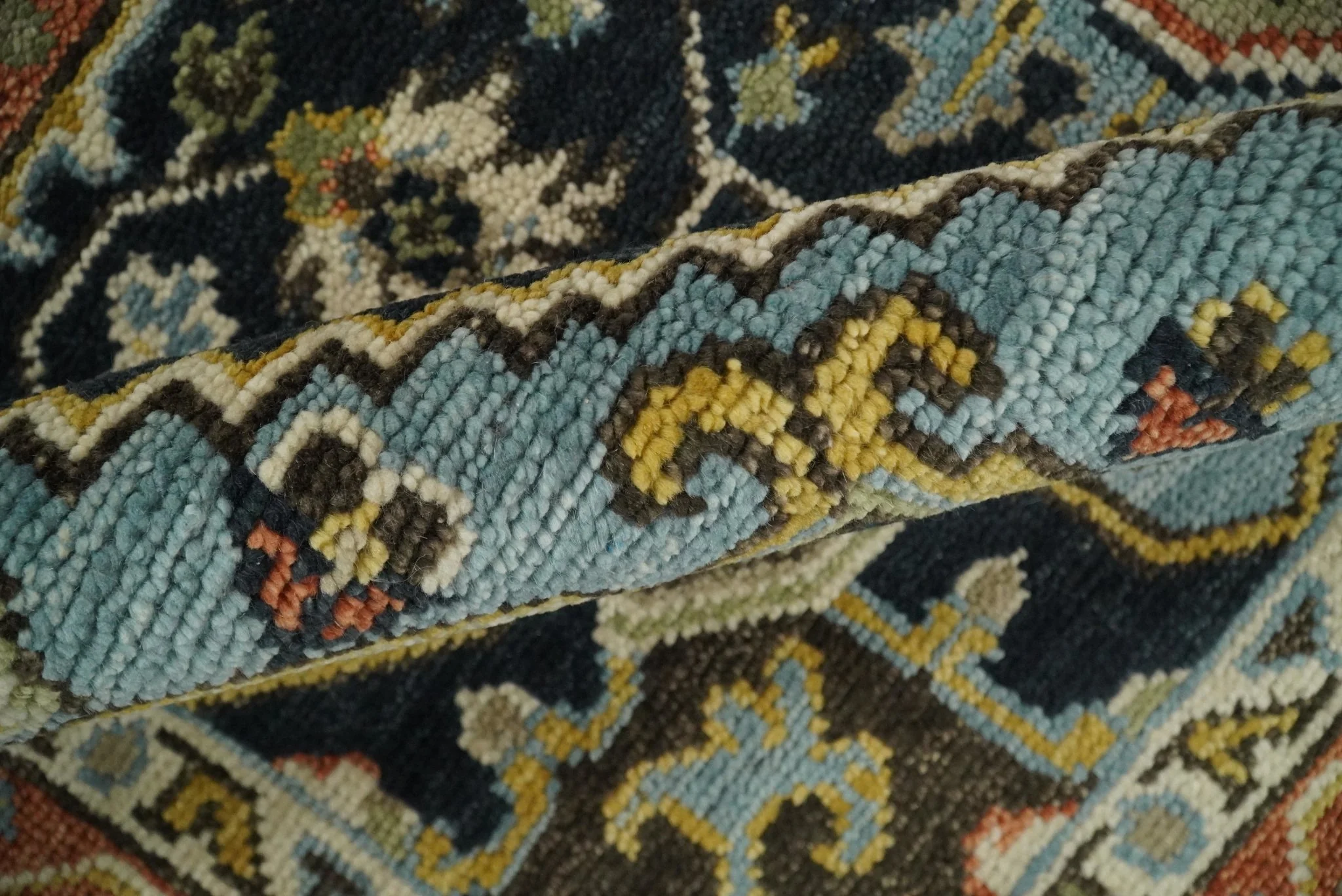 Rust, Blue and Aqua Traditional Heriz Hand knotted Multi Size wool Area Rug - Image 9