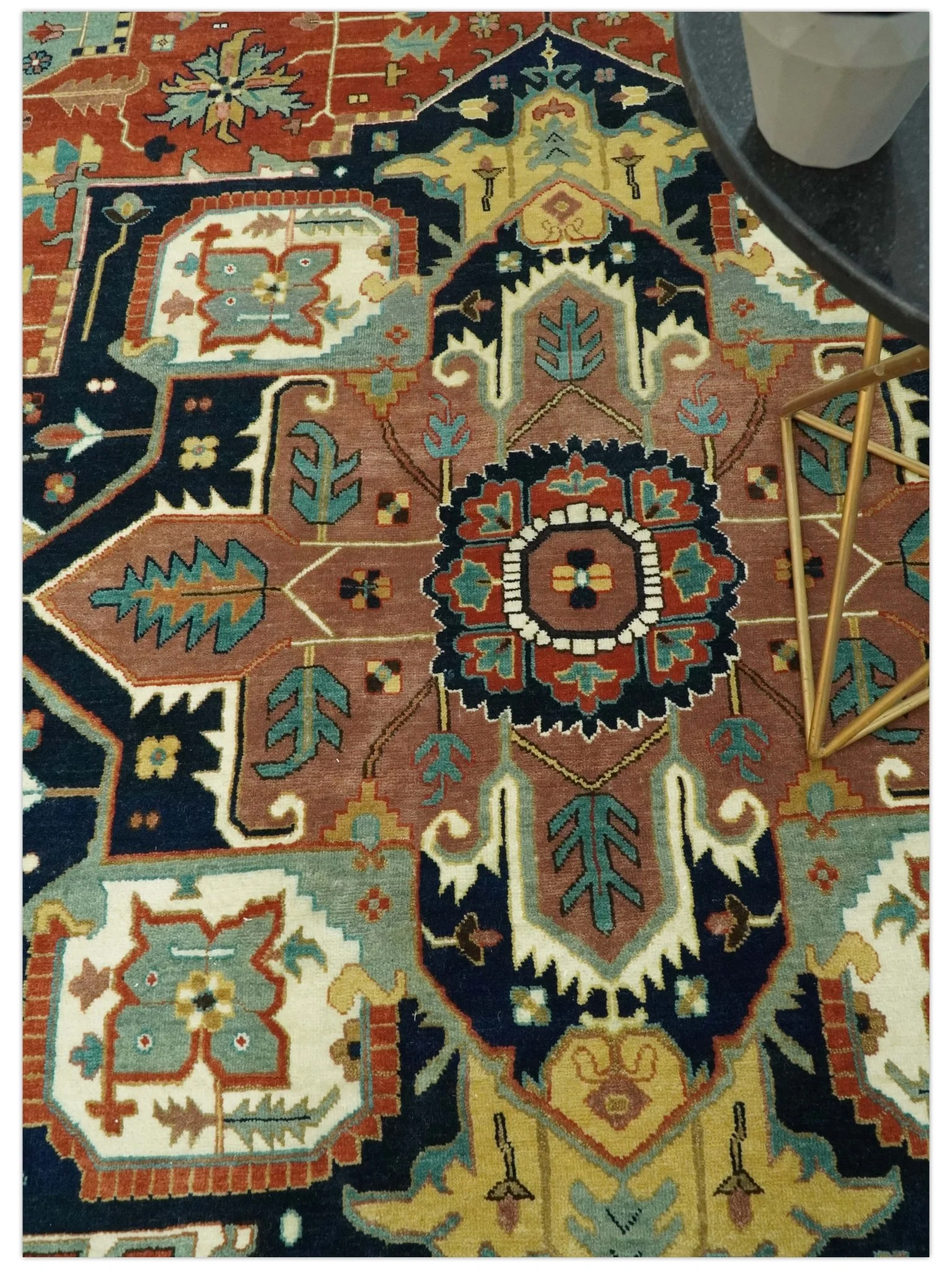 9x12 Fine Hand Knotted Rust, Blue and Aqua Traditional Heriz wool area rug - Image 2