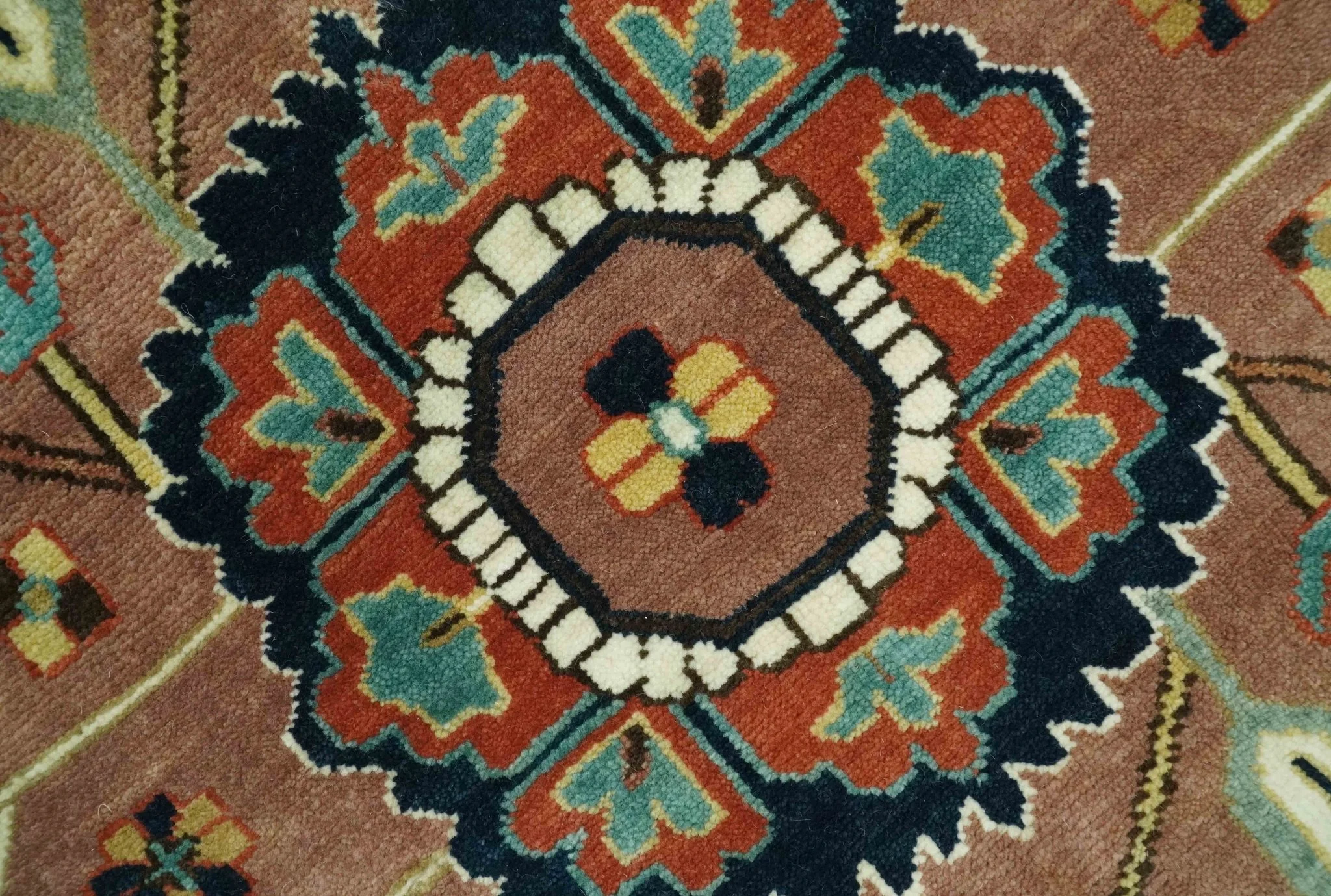 9x12 Fine Hand Knotted Rust, Blue and Aqua Traditional Heriz wool area rug - Image 4