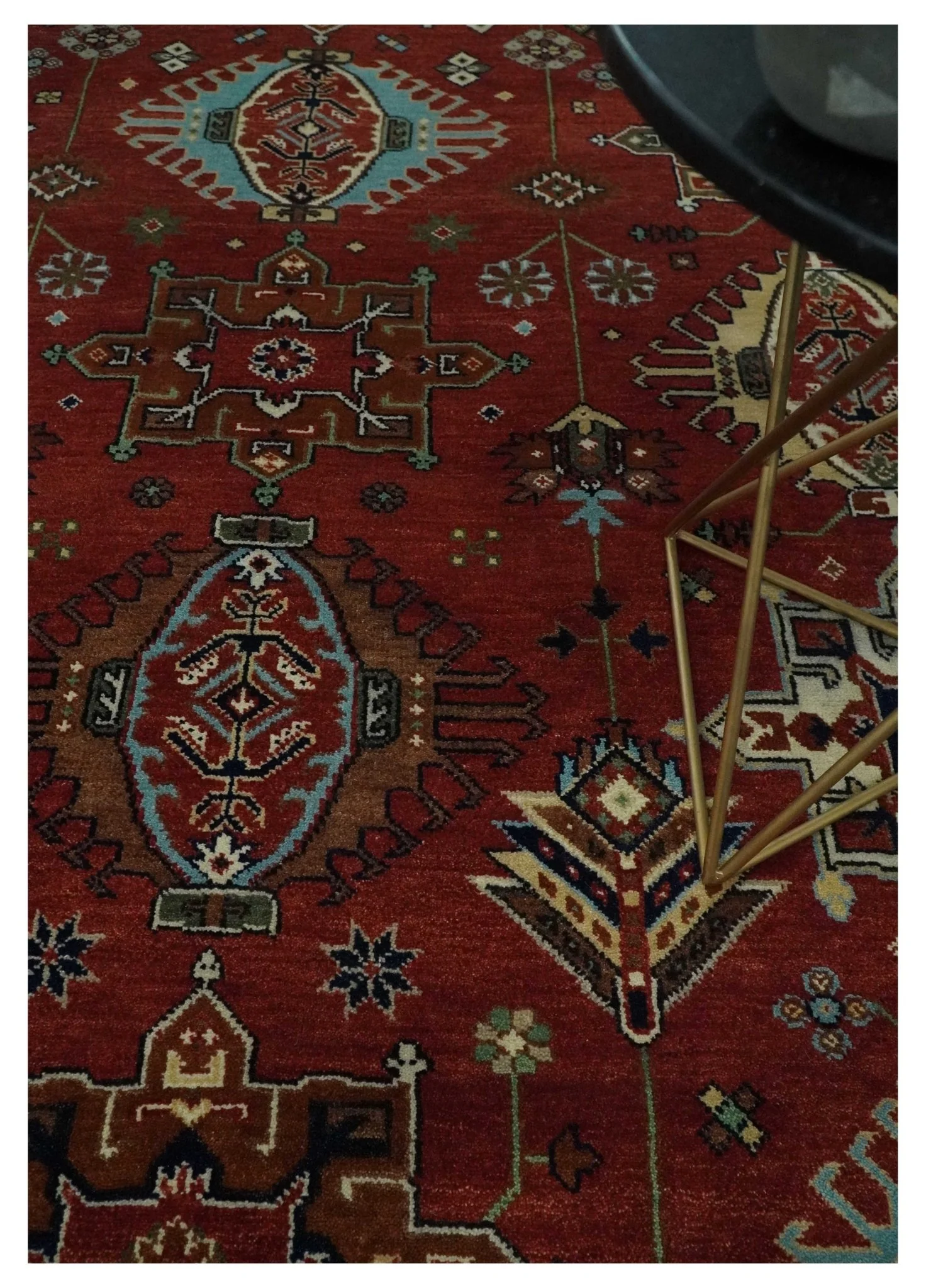 Rust, Blue and Beige Hand Knotted Antique 8x10 Traditional Wool Rug - Image 2