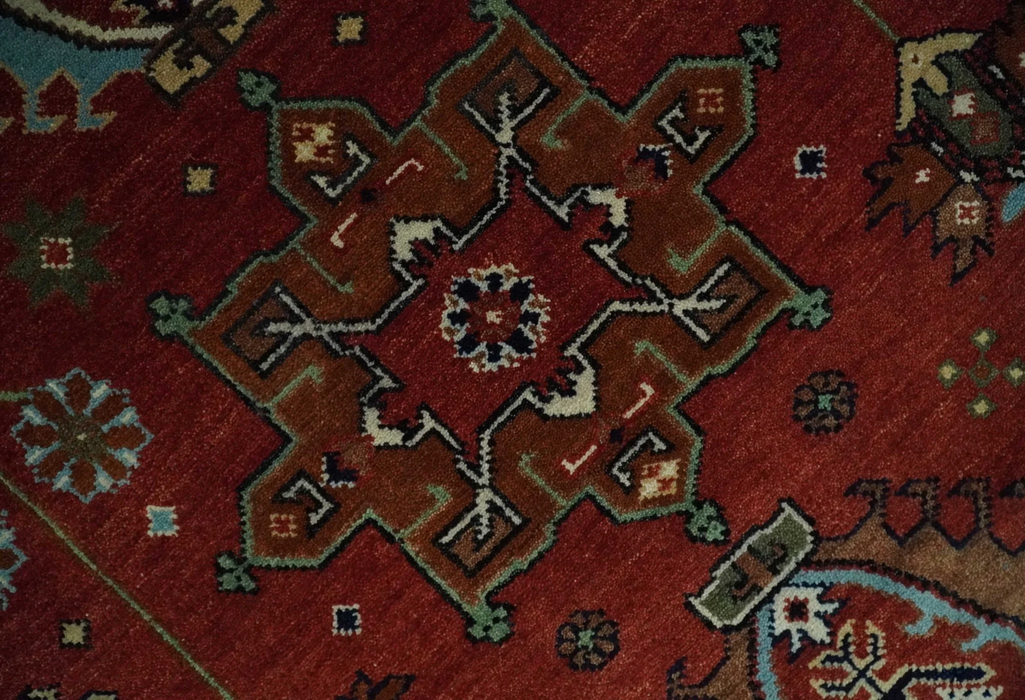 Rust, Blue and Beige Hand Knotted Antique 8x10 Traditional Wool Rug - Image 4