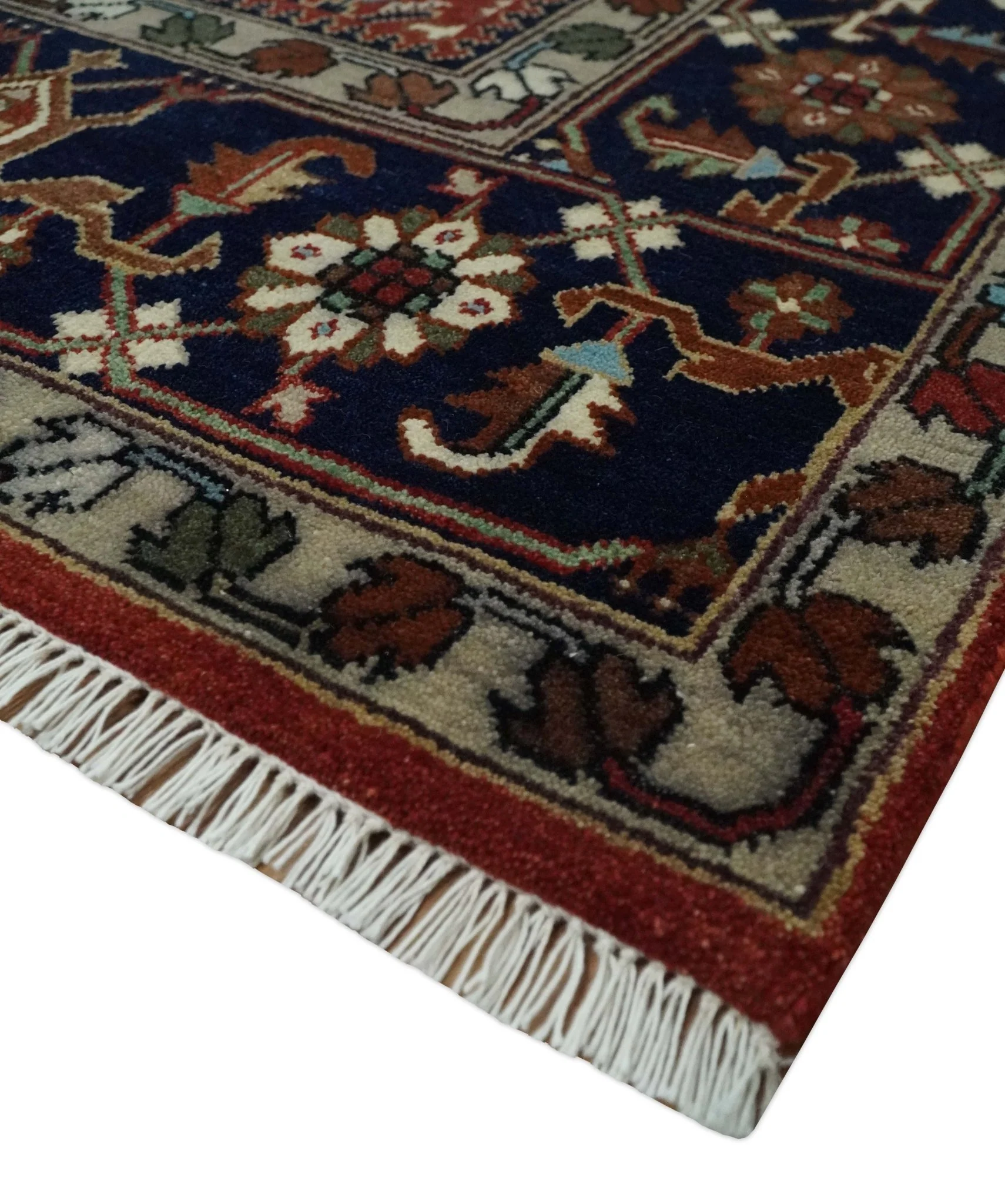 Rust, Blue and Beige Hand Knotted Antique 8x10 Traditional Wool Rug - Image 5